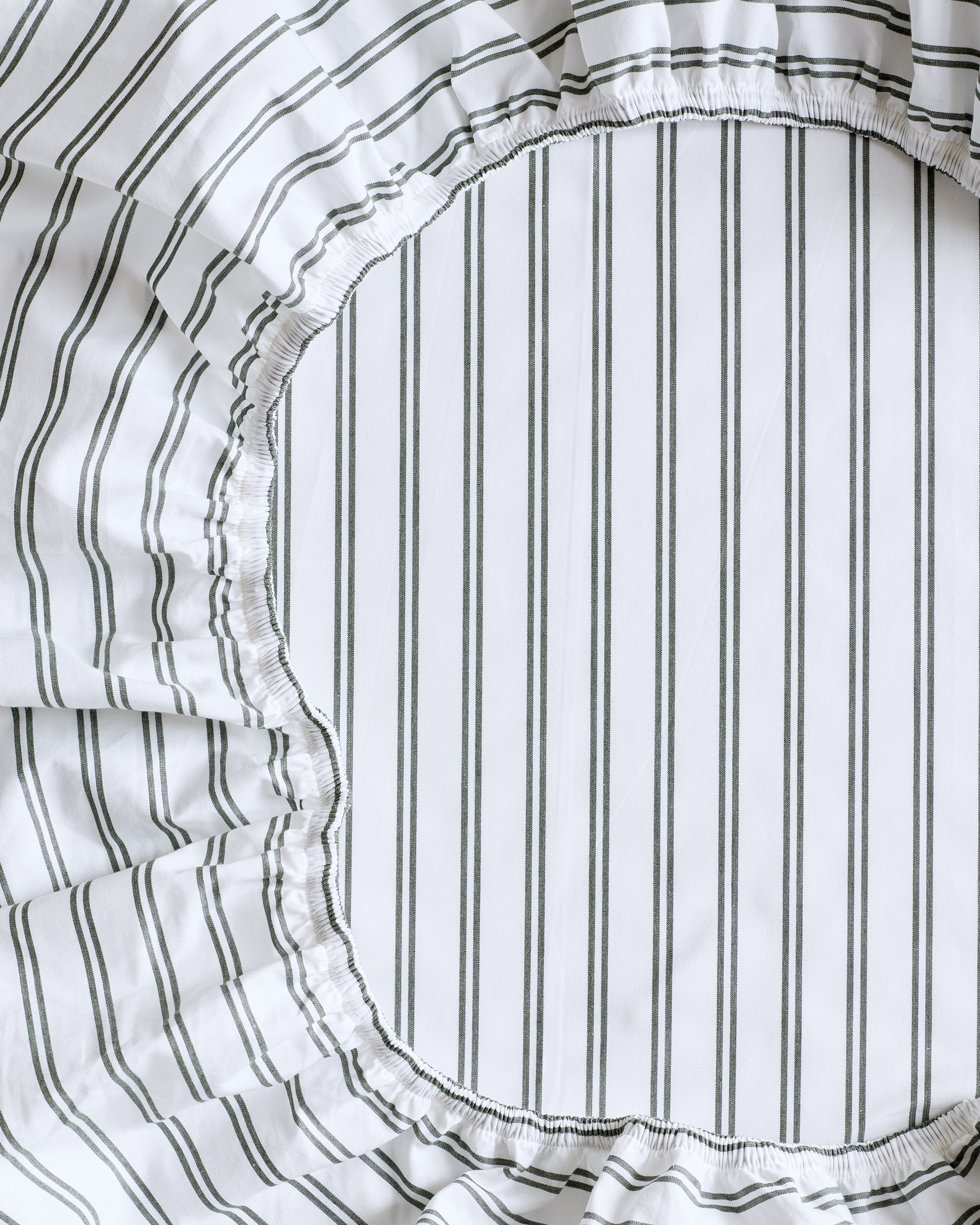 Classic Organic Percale Double Stripe Fitted Sheet Set - White/Pine, King
