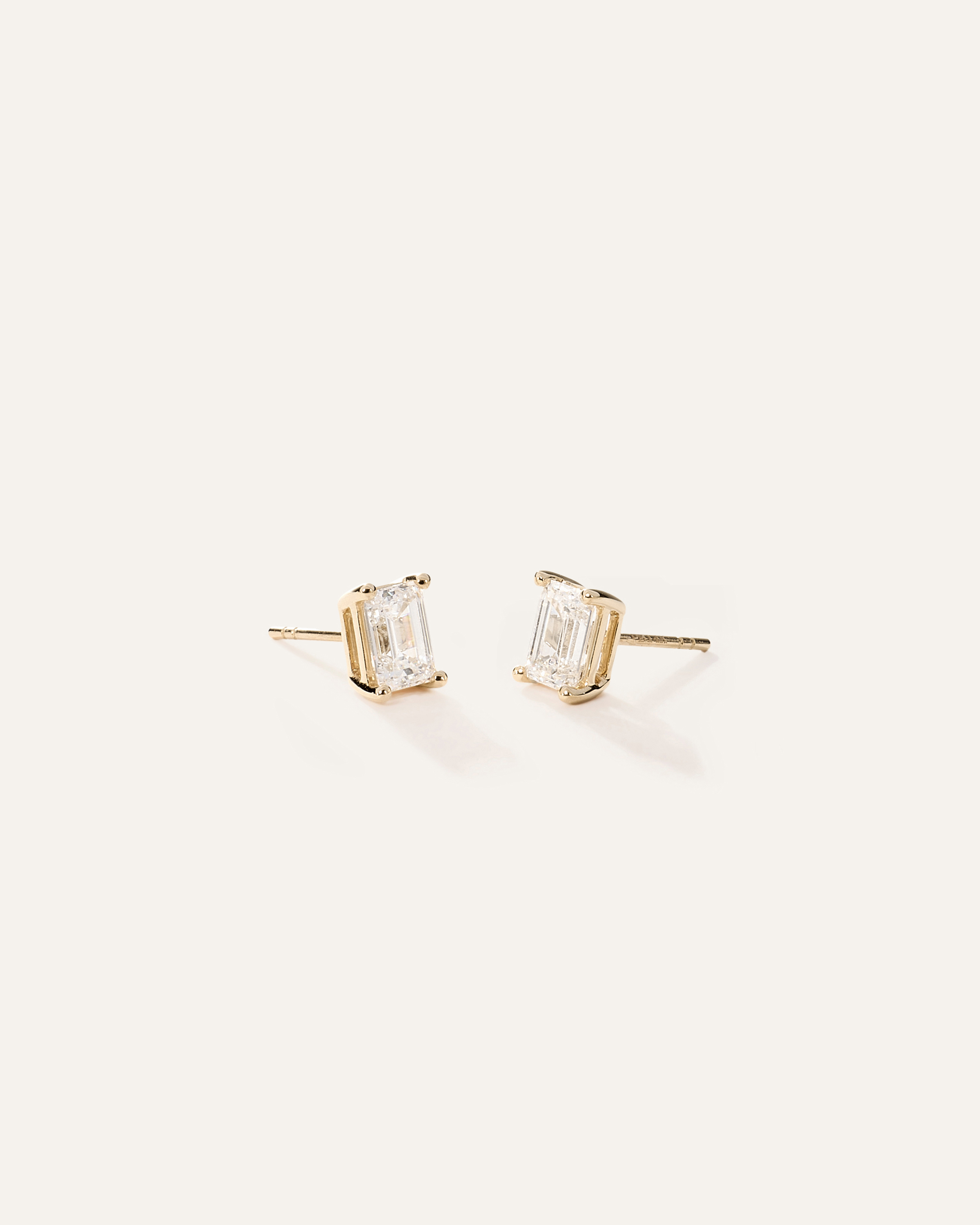 Yellow Gold 14k Gold Lab Grown Diamond Emerald Solitaire Studs