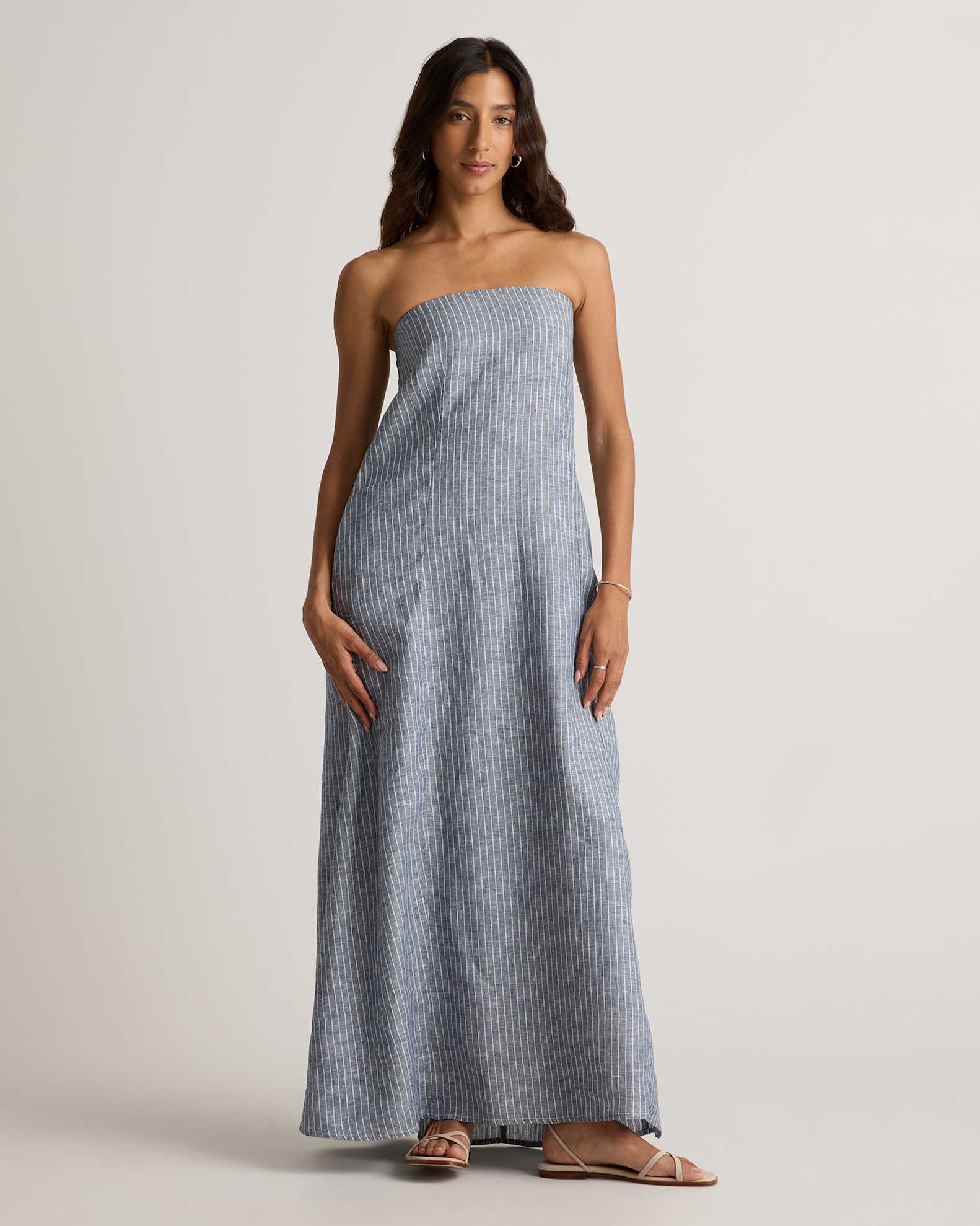Women's 100% European Linen Strapless Maxi Dress in Chambray Stripe, Size Small by Quince Women's 100% European Linen Strapless Maxi Dress in Chambray Stripe, Size Small by Quince