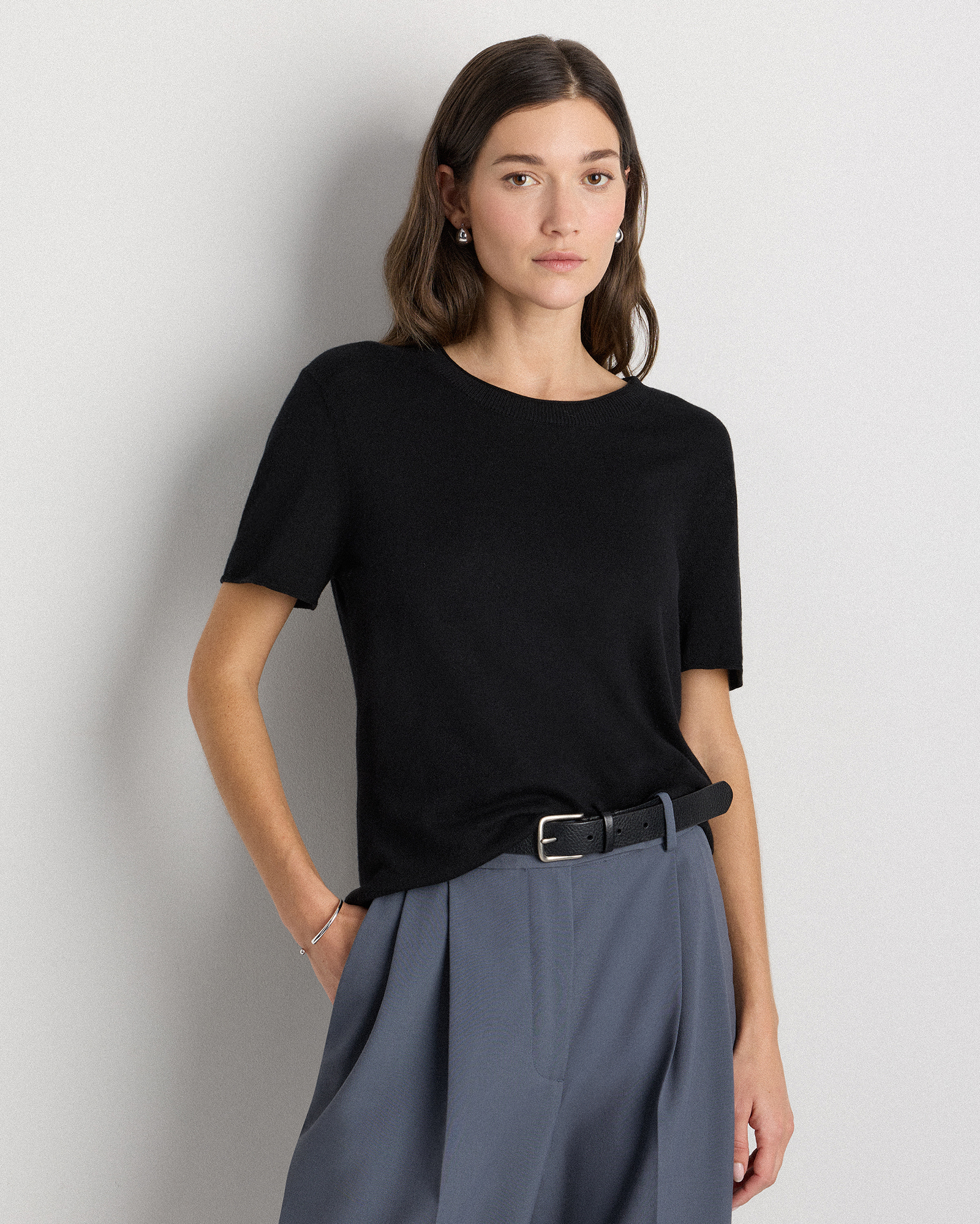 Black Lightweight Cotton Cashmere Relaxed Sweater Tee