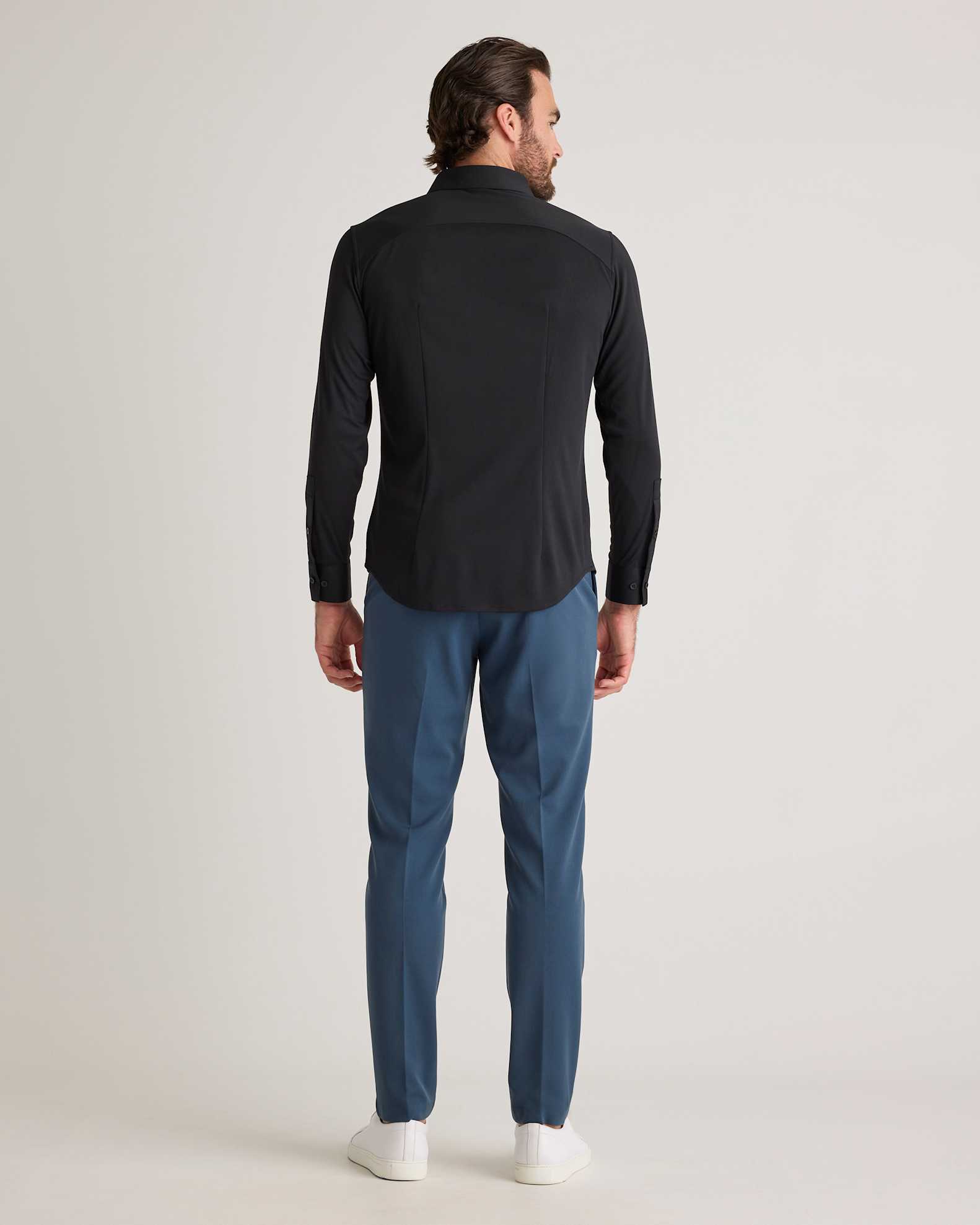 Men's Commuter Stretch Pique Long Sleeve Button Down in Black, Size Small, 100% Polyester by Quince Men's Commuter Stretch Pique Long Sleeve Button Down in Black, Size Small, 100% Polyester by Quince