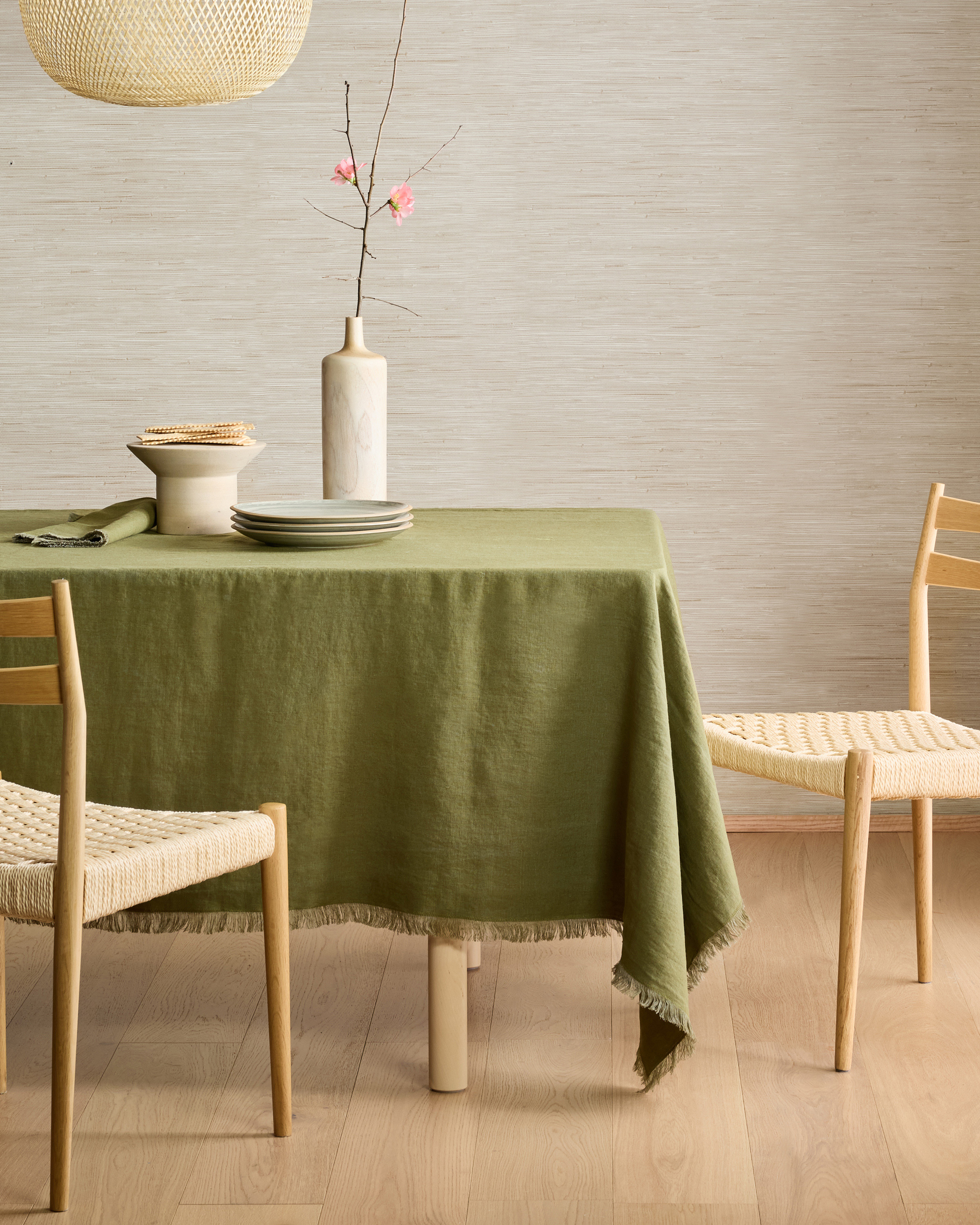Olive European Linen Fringe Tablecloth