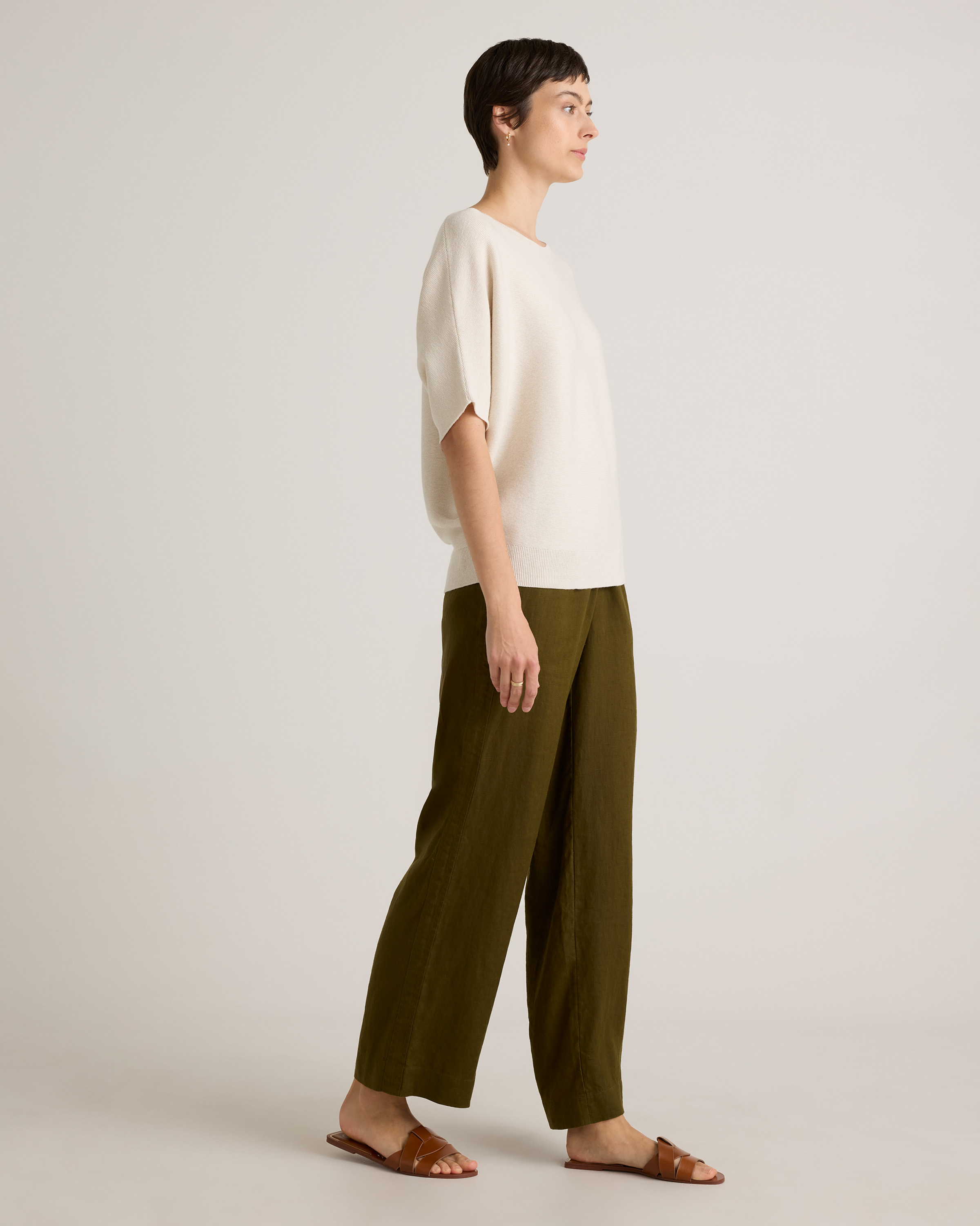 Lightweight Cotton Cashmere Link-Stitch Dolman Sweater in Heather