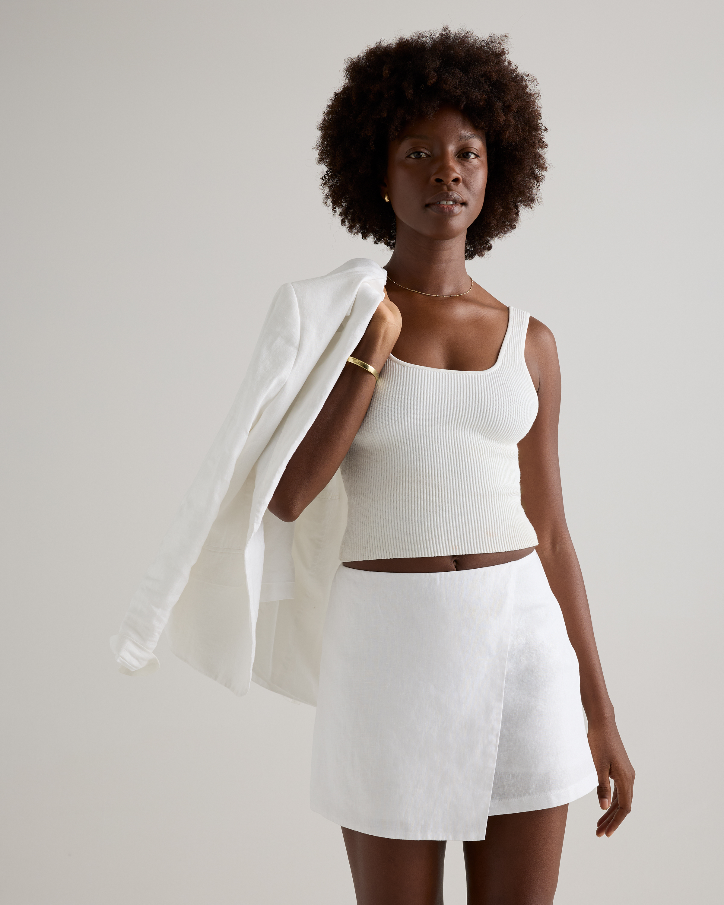 White 100% European Linen Skort