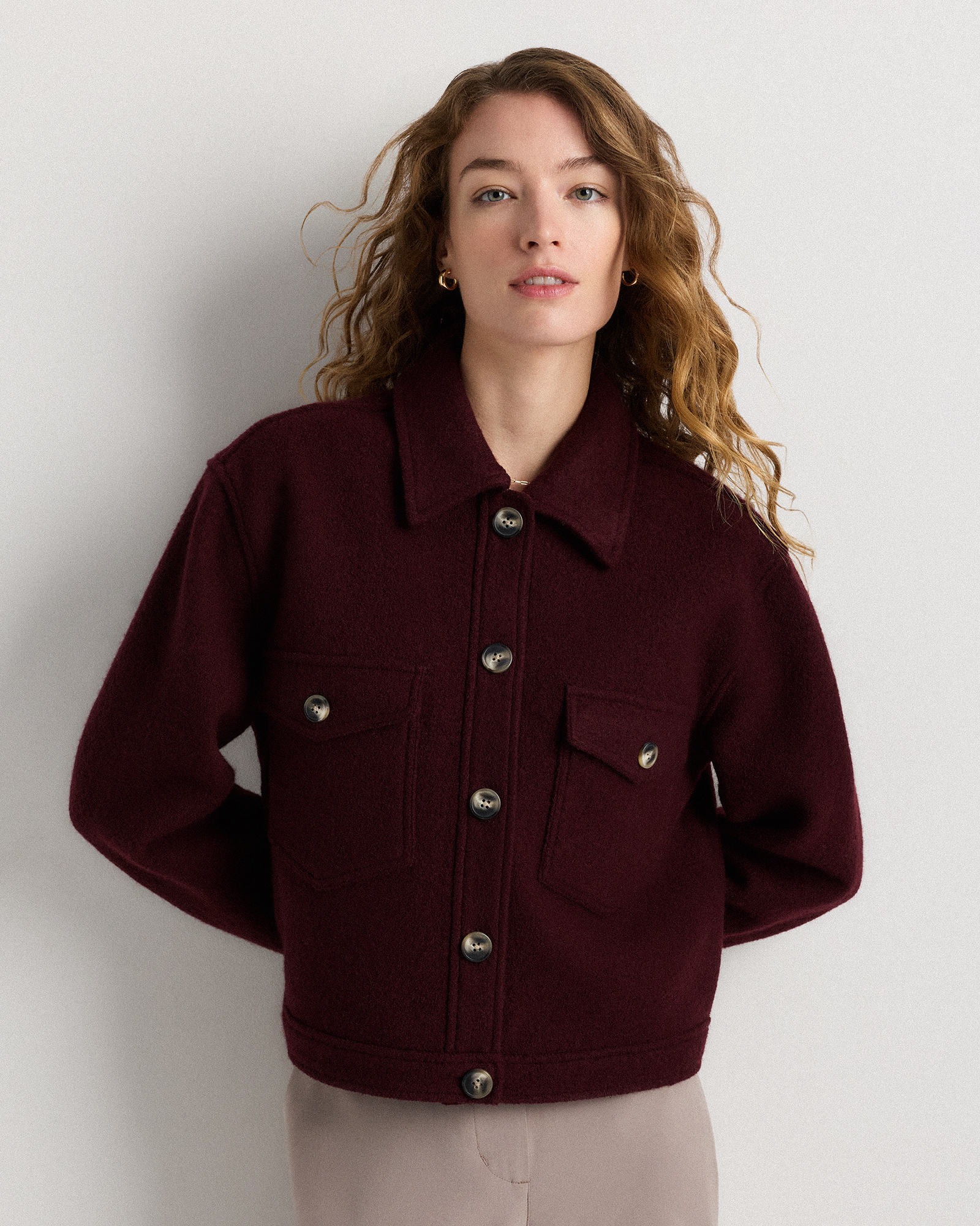Mulled Wine 100% Merino Wool Cropped Shirt Jacket
