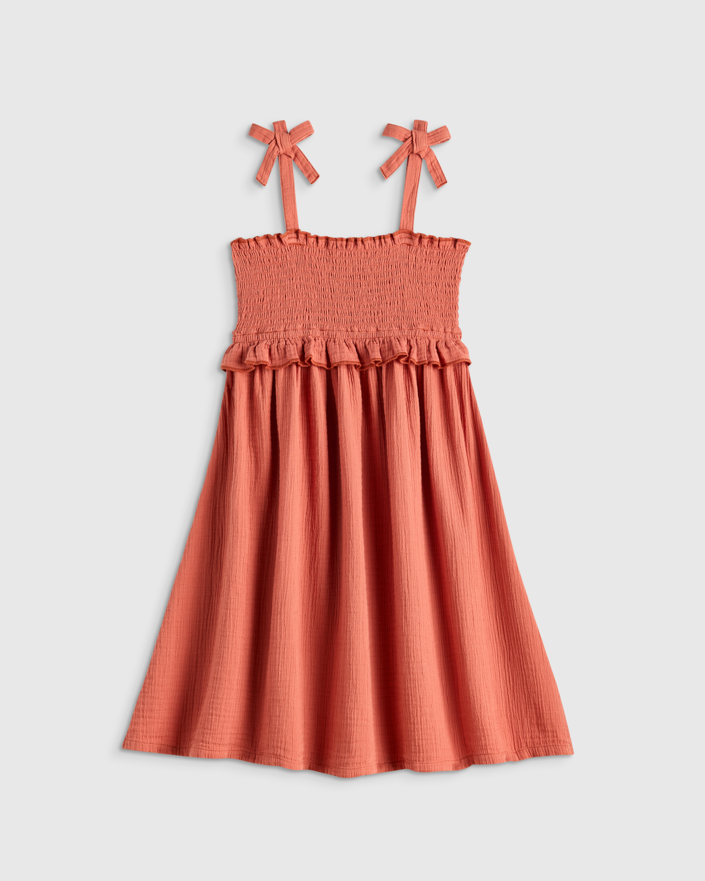 Spiced Orange Girls Sleeveless Smocked Organic Cotton Gauze Dress