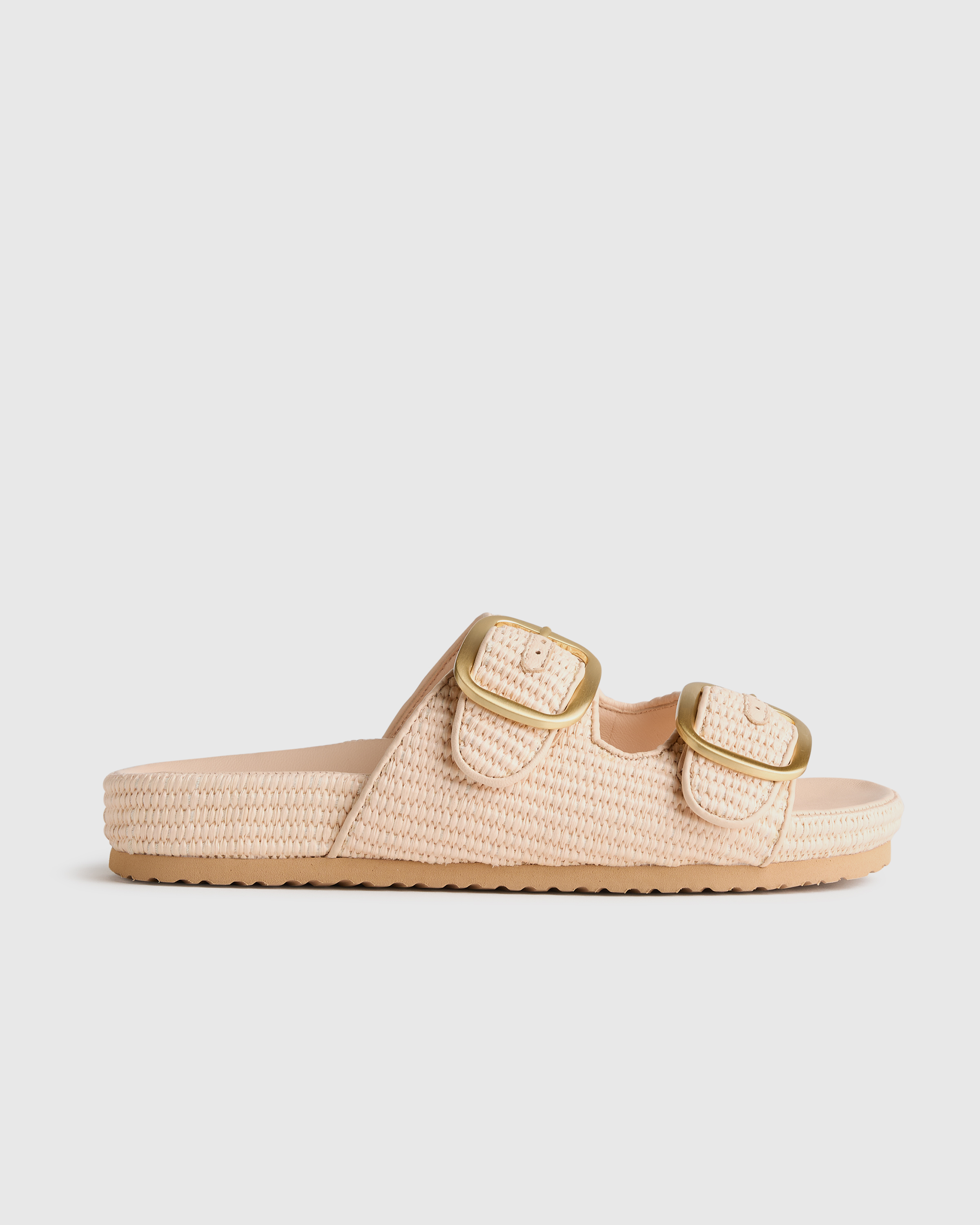 Pale Blush Raffia Double Buckle Sandal