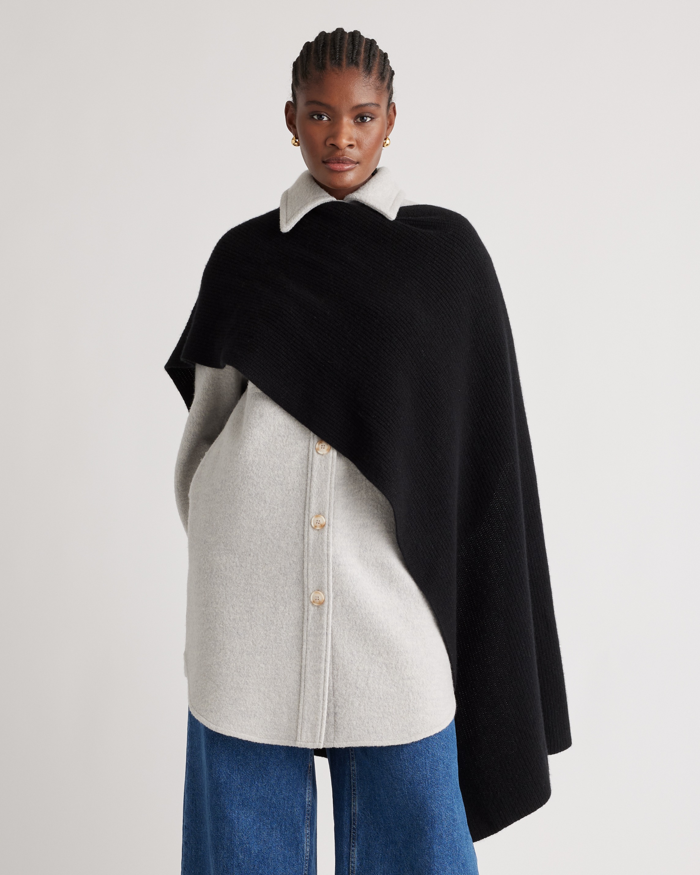 Black Mongolian Cashmere Ribbed Wrap