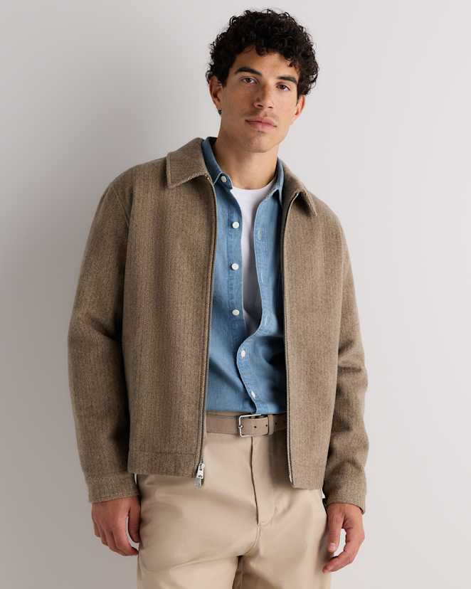 Brown Herringbone Wool Cashmere Harrington Jacket