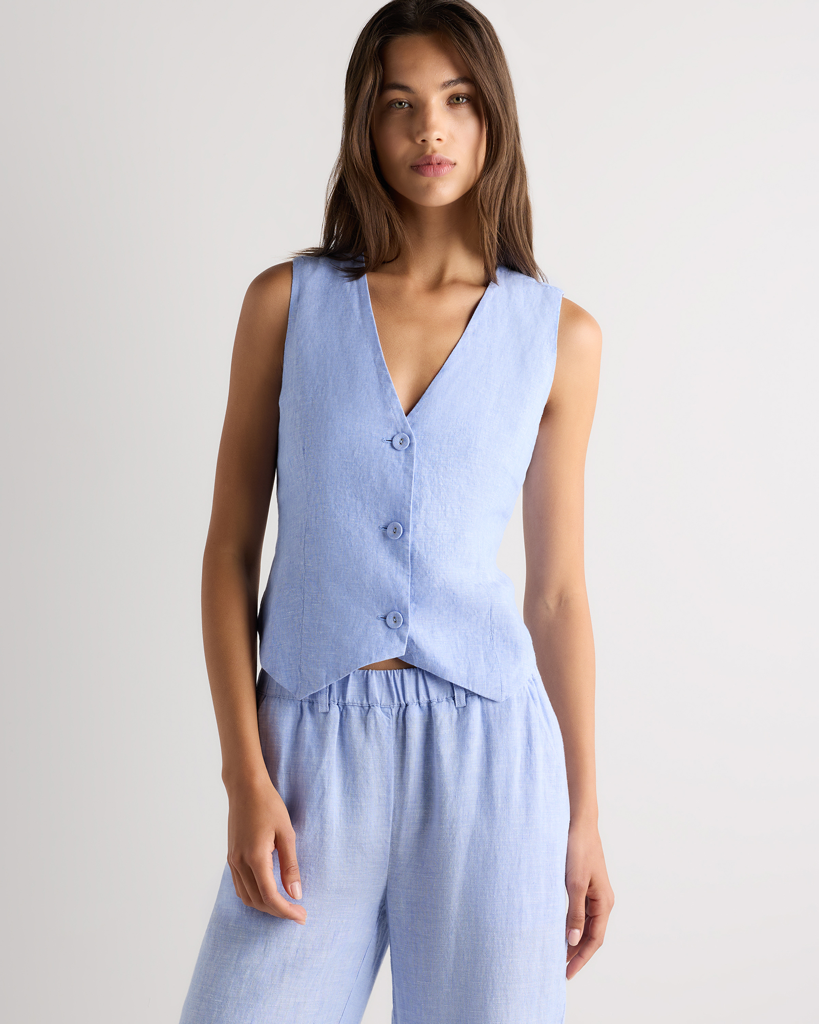 French Blue Gilet 100 % lin européen