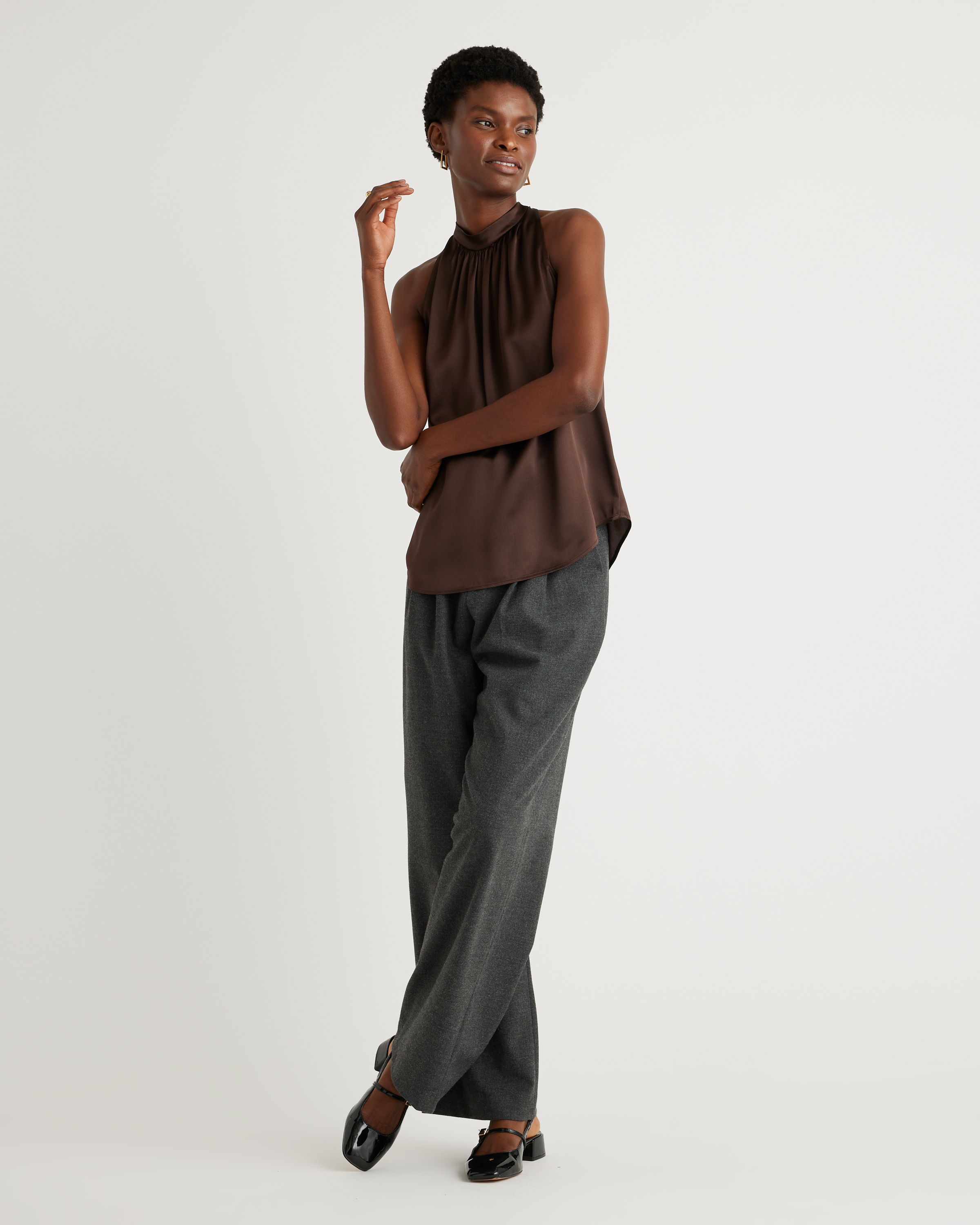100% Washable Silk Halter Top in Hot Fudge