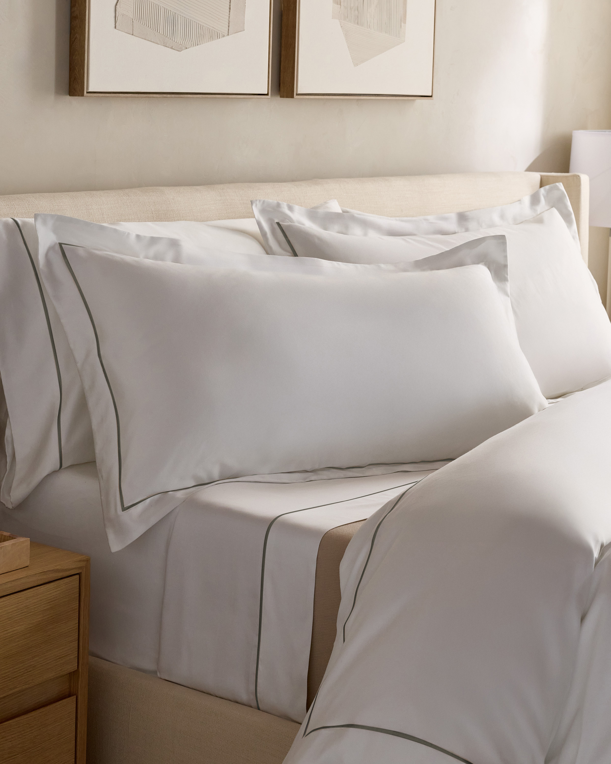 White/Dried Sage Signature Giza Cotton Sateen Embroidered Sham Set