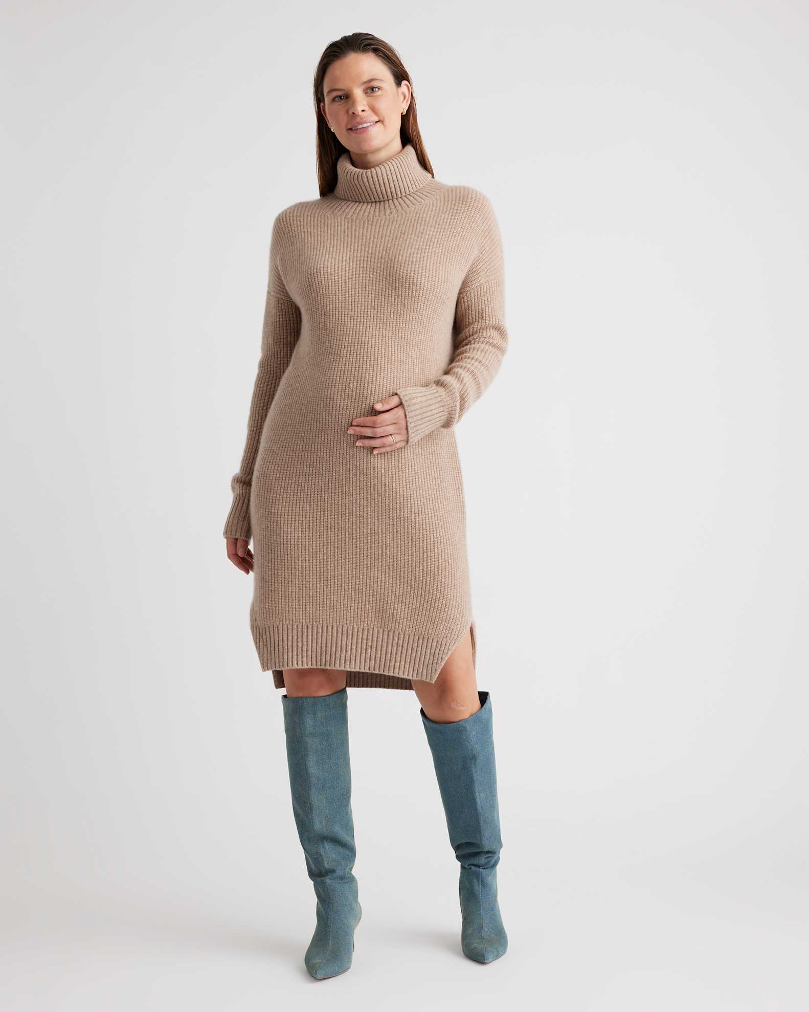 Women's Mongolian Cashmere Fisherman Maternity Sweater Dress in Oatmeal, Size XL by Quince Women's Mongolian Cashmere Fisherman Maternity Sweater Dress in Oatmeal, Size XL by Quince
