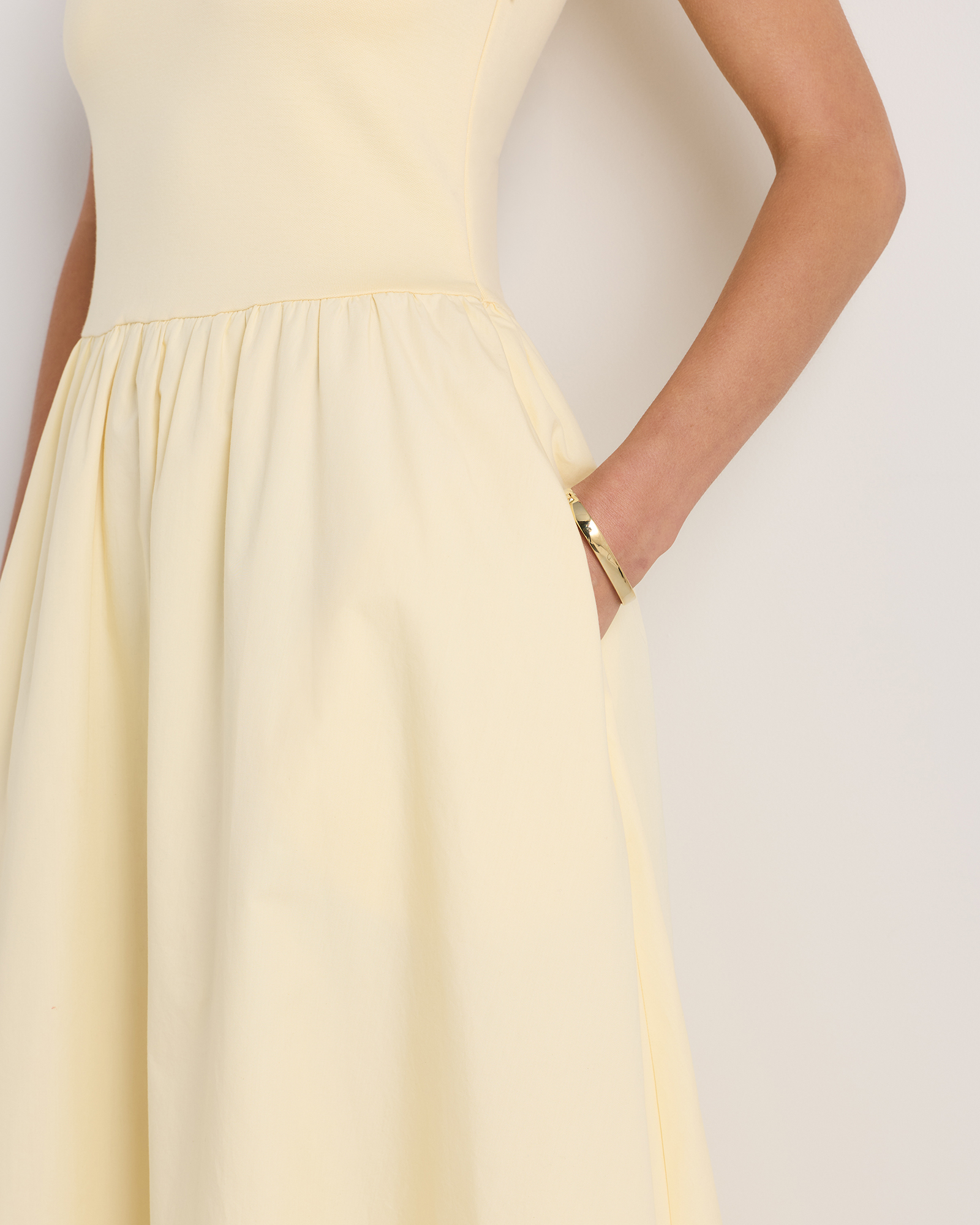 gold cotton dress Women's Golden Coastlines White & Yellow Embroidered Scalloped Cotton Mini Dress | Size: S main image 1
