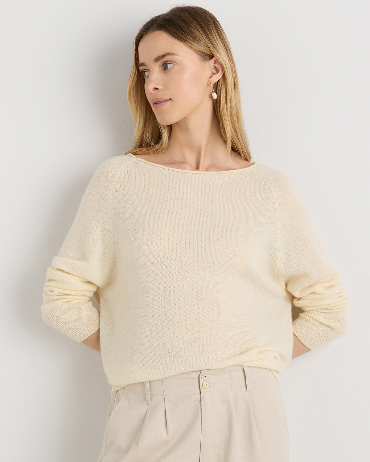 Pale Custard Yellow Mongolian Cashmere Boatneck Sweater