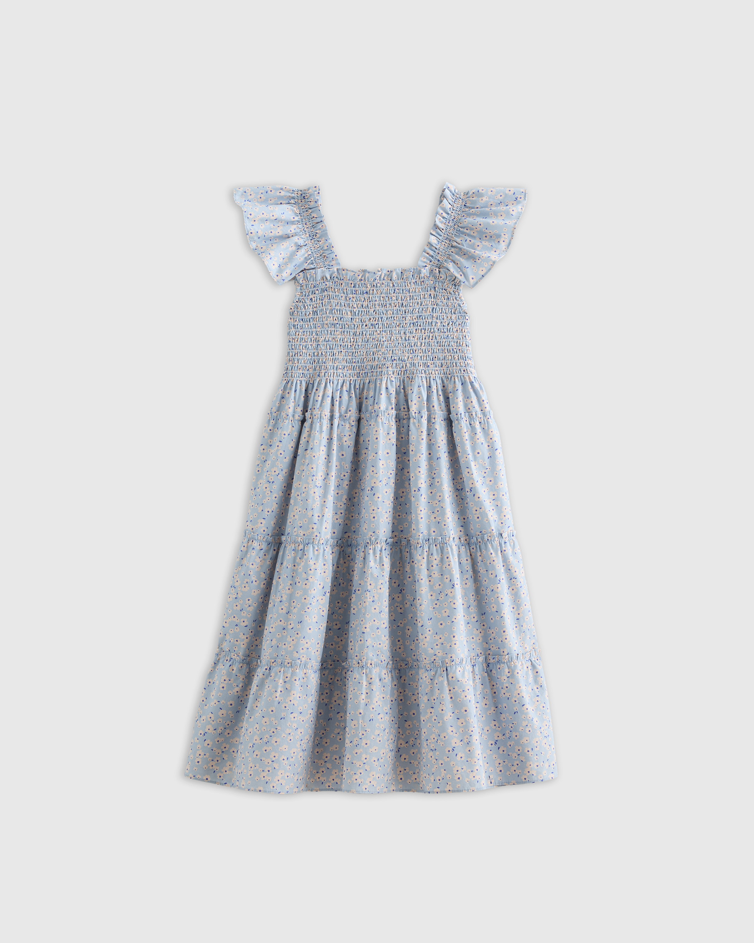 Blue Ditsy Daisy 100% Organic Cotton Poplin Smocked Dress
