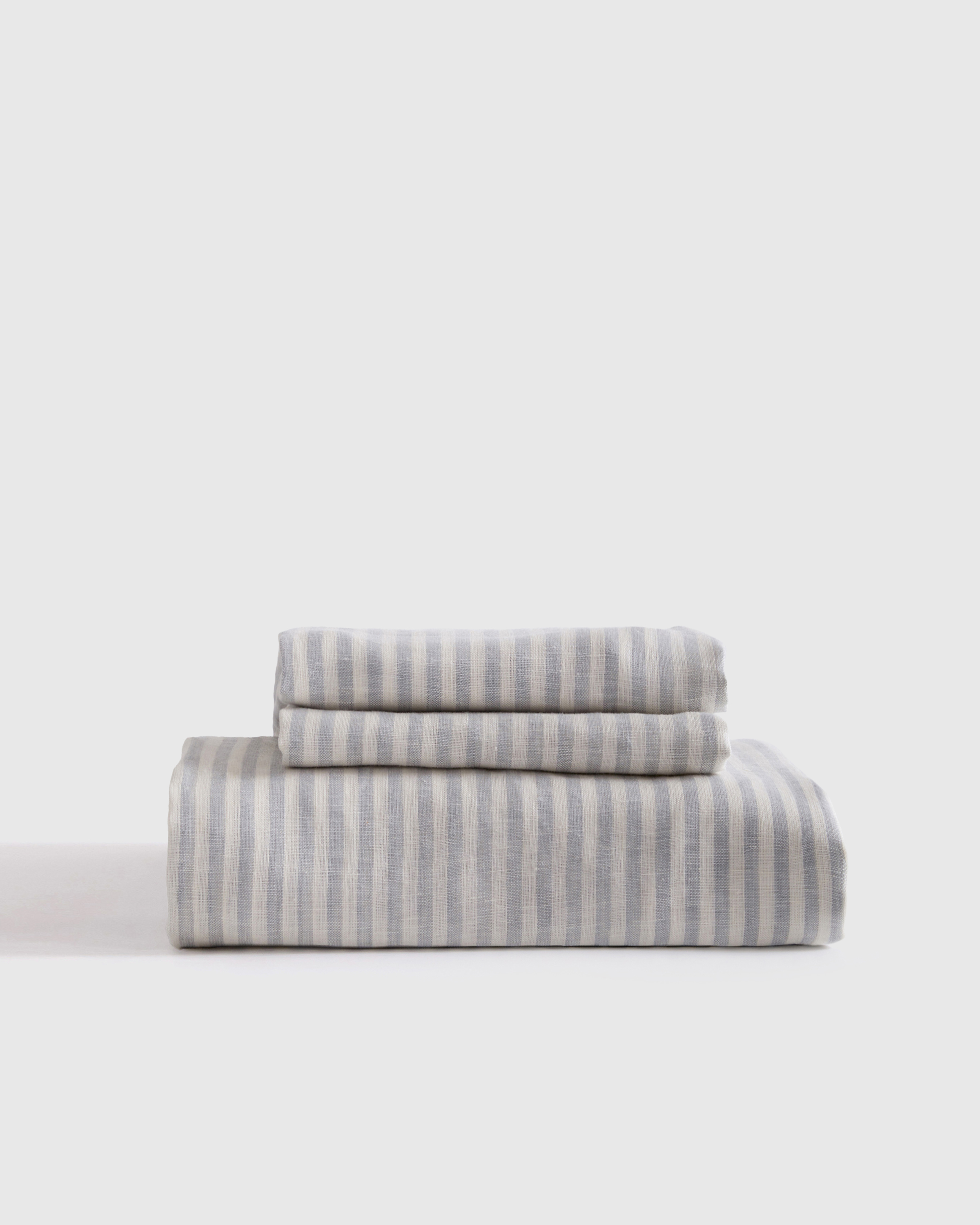 Mist/White Stripe European Linen Stripe Fitted Sheet Set