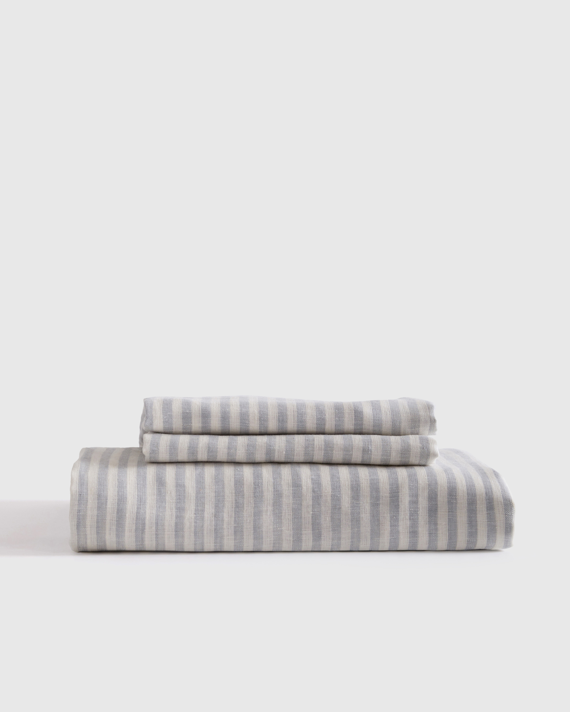 Mist/White Stripe European Linen Stripe Fitted Sheet Set
