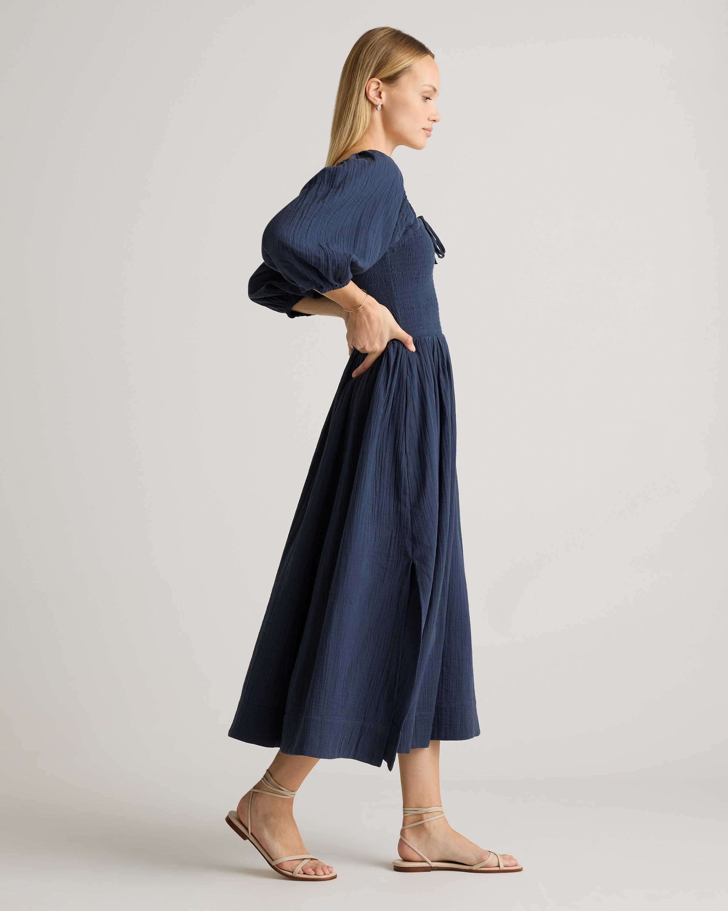 quince cotton dress Women's Gauze Smocked Square Neck Midi in Coral Blush, Size XS, Organic by All Cocktail Party Dresses With a v COLOR:Sapphire What To Wear To how to style a tiered dress