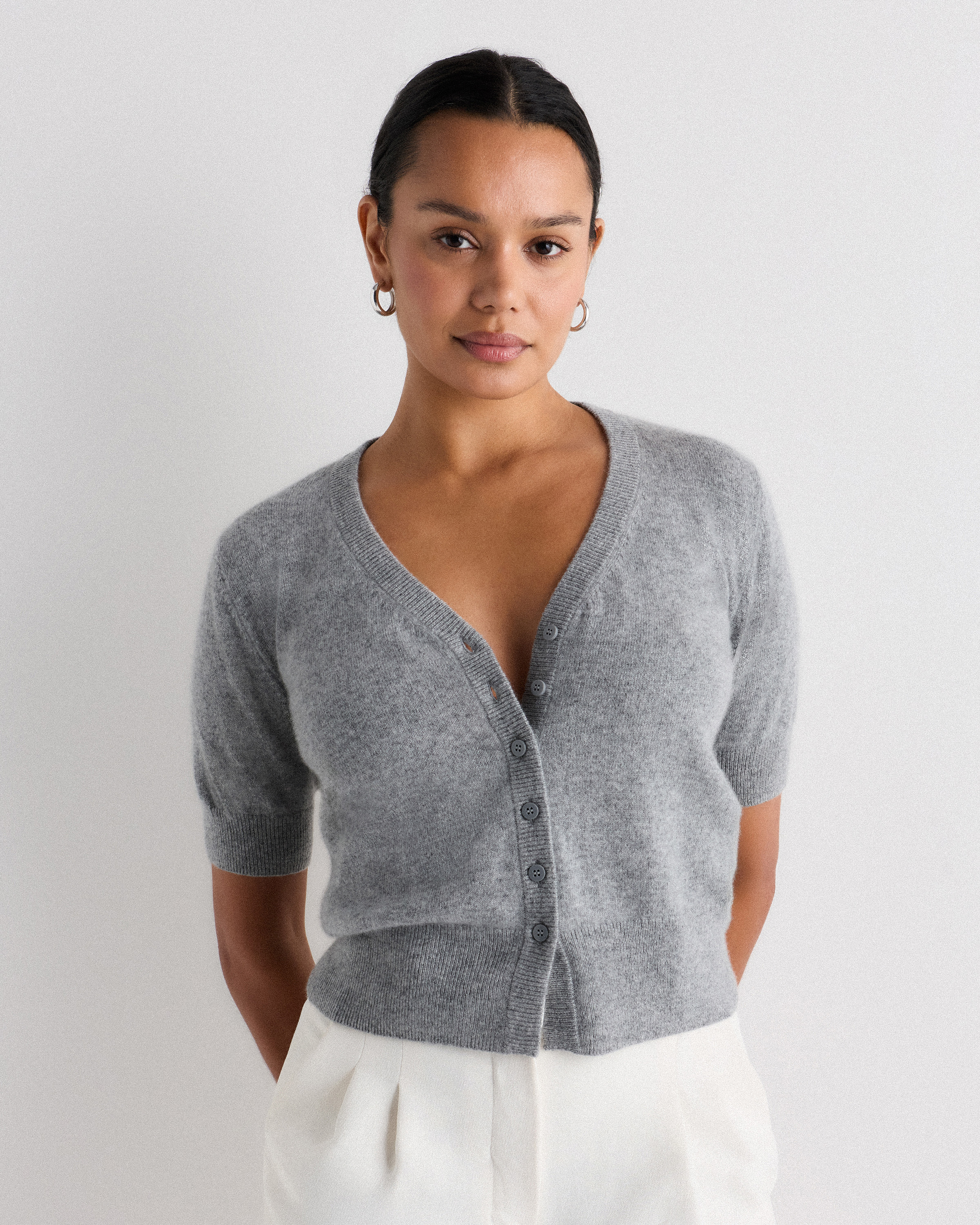 Quince Women's Mongolian Cashmere Short Sleeve Cardigan Sweater In Blue
