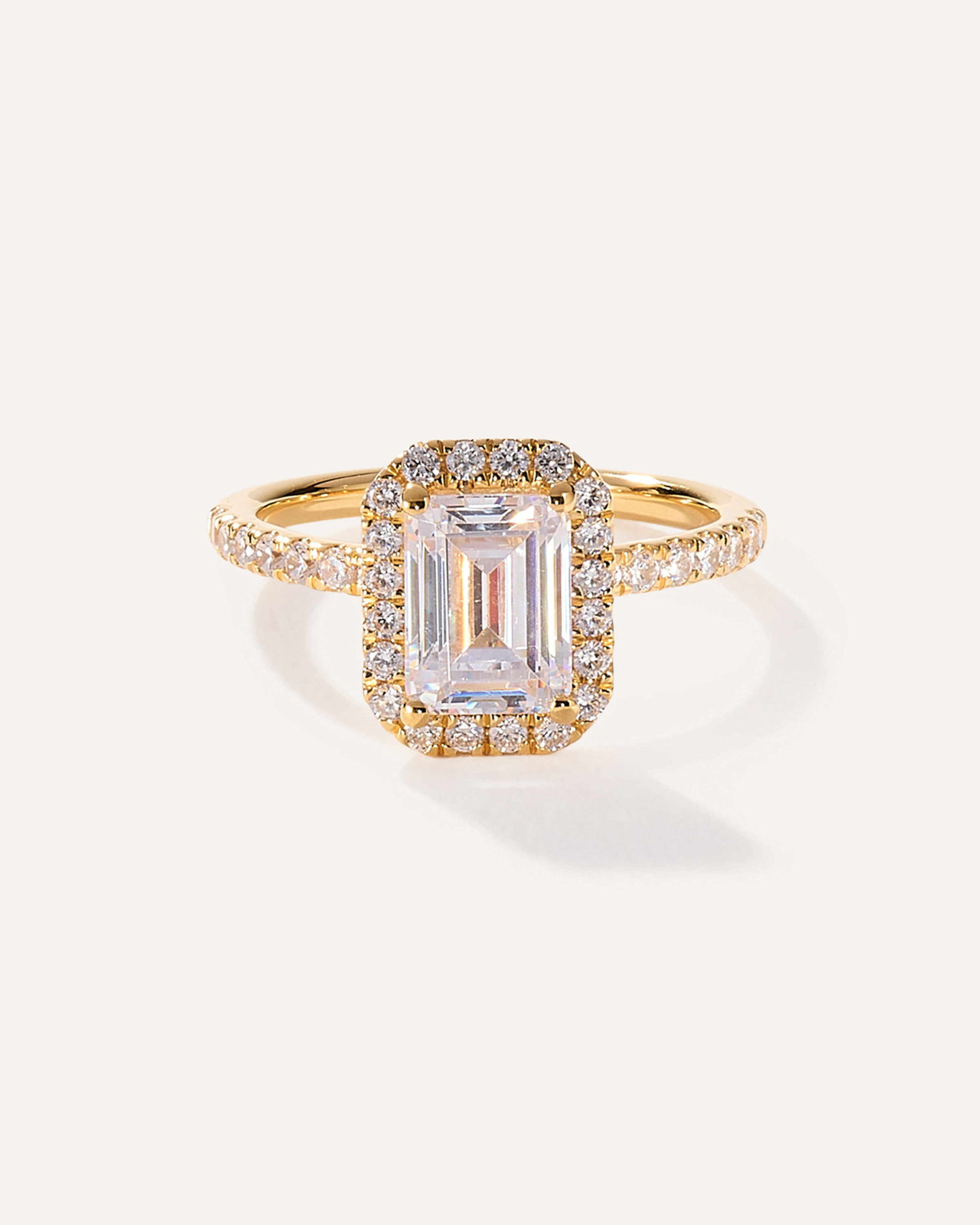 Yellow Gold Lab Grown Diamond Emerald Halo Pave Engagement Ring