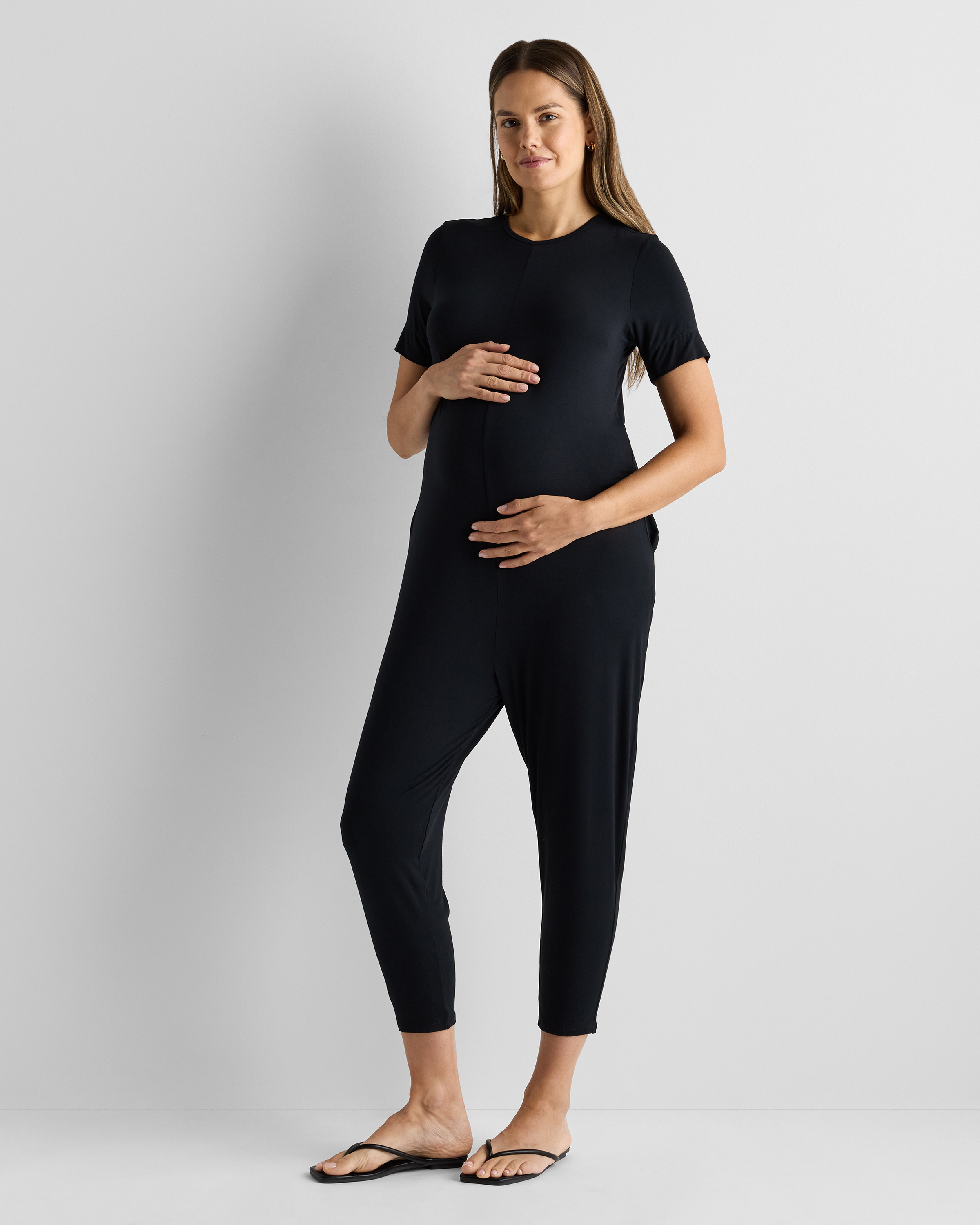 Black Bamboo Jersey Maternity Everyday Jumpsuit