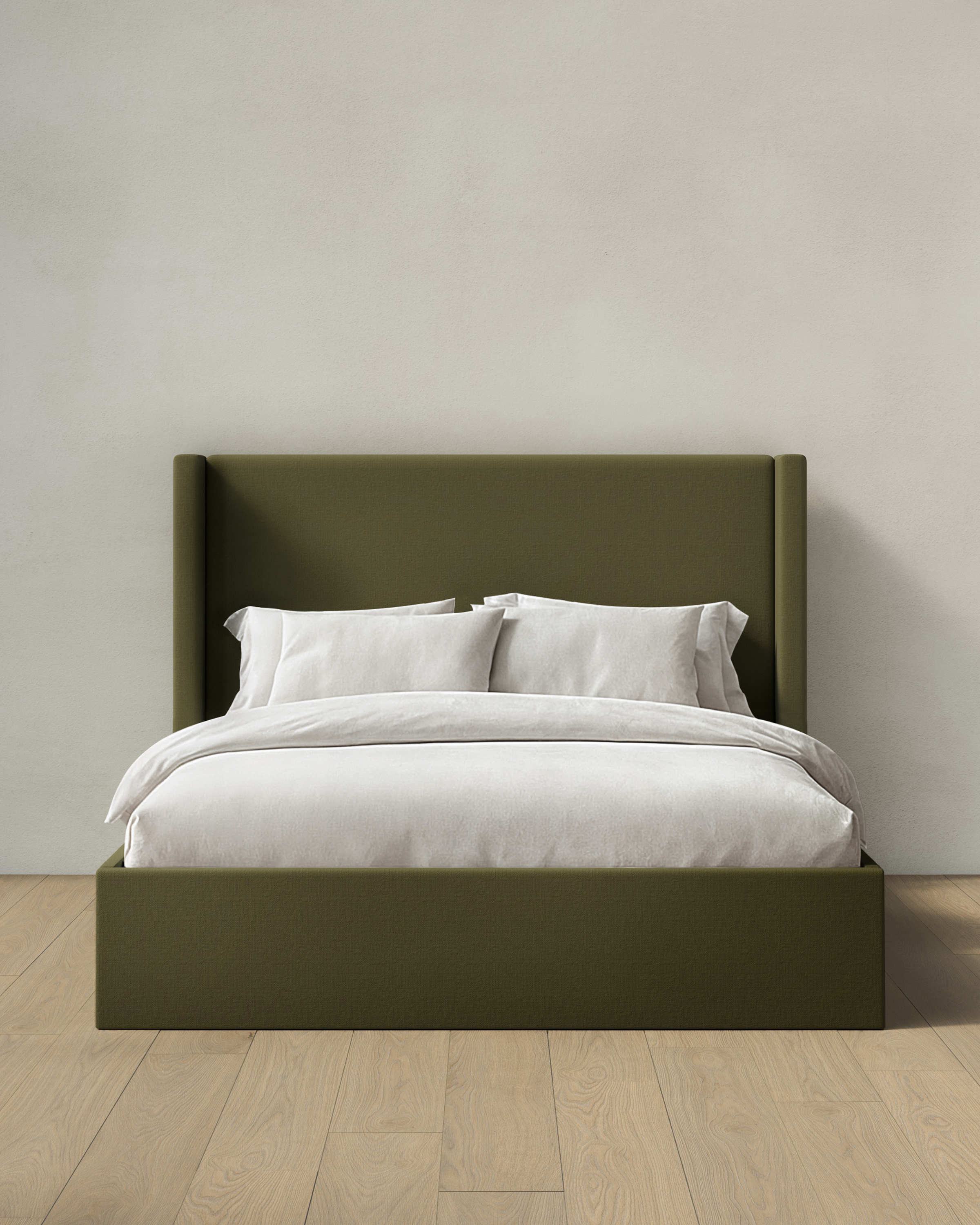 Olive 100% Linen Wingback Bed