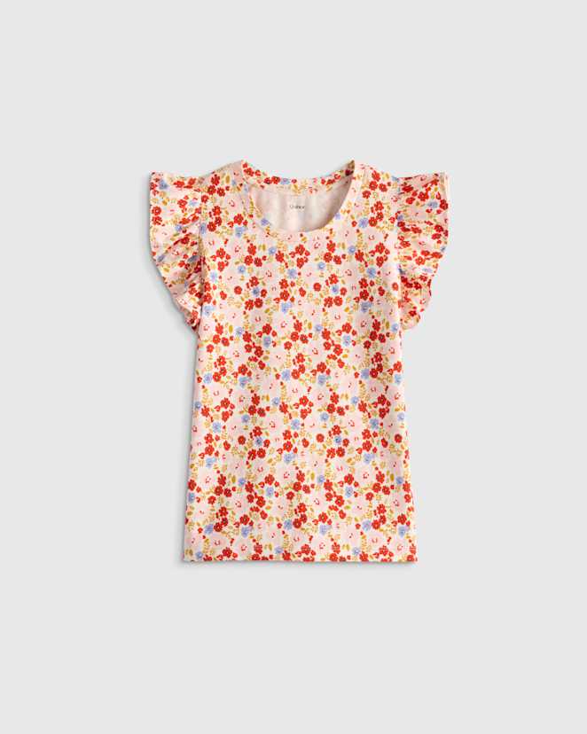 Pink Poppy Floral Ruffle Sleeve Organic Cotton Top