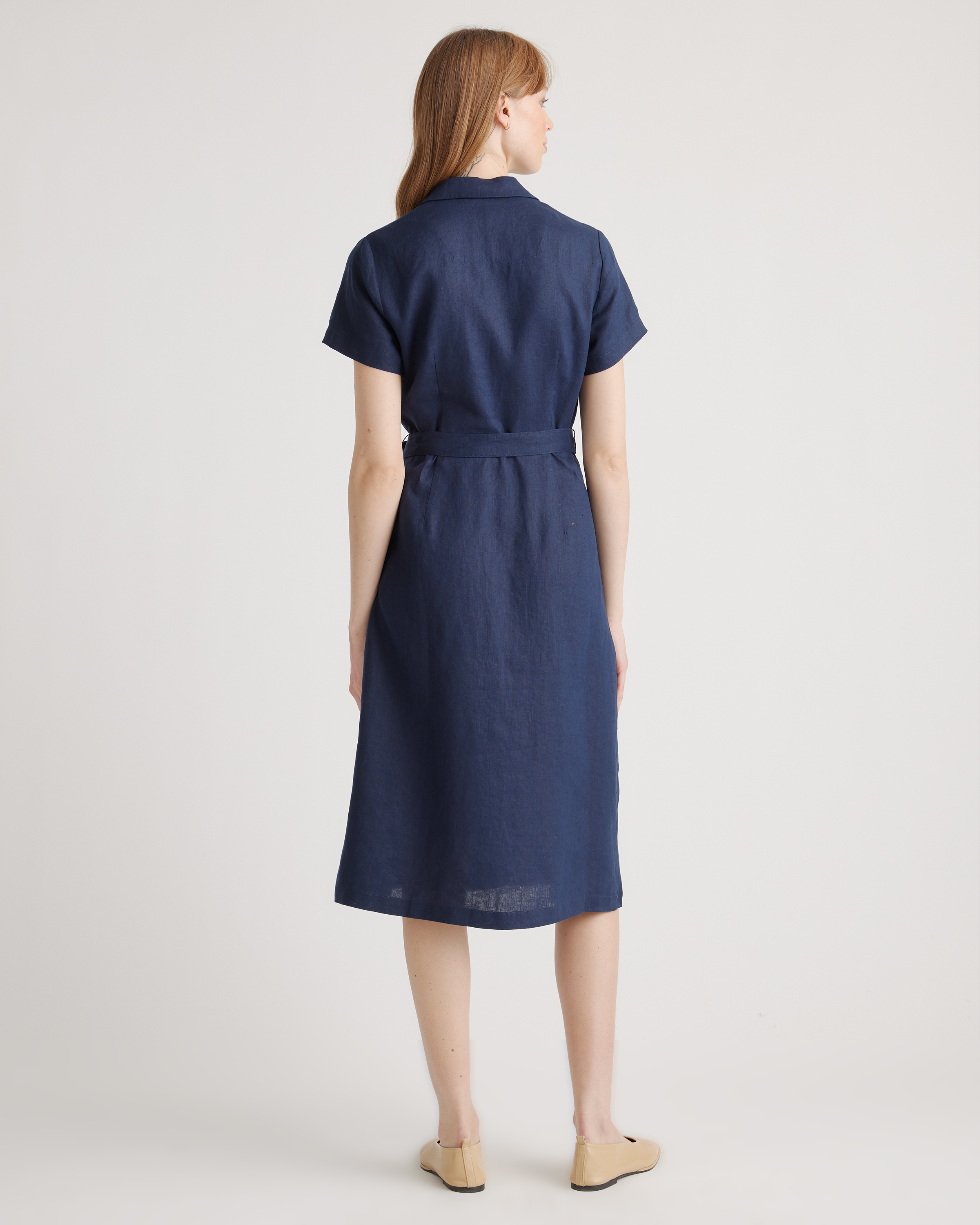 Women's 100% European Linen Button Front Dress in Deep Navy, Size Medium by Quince