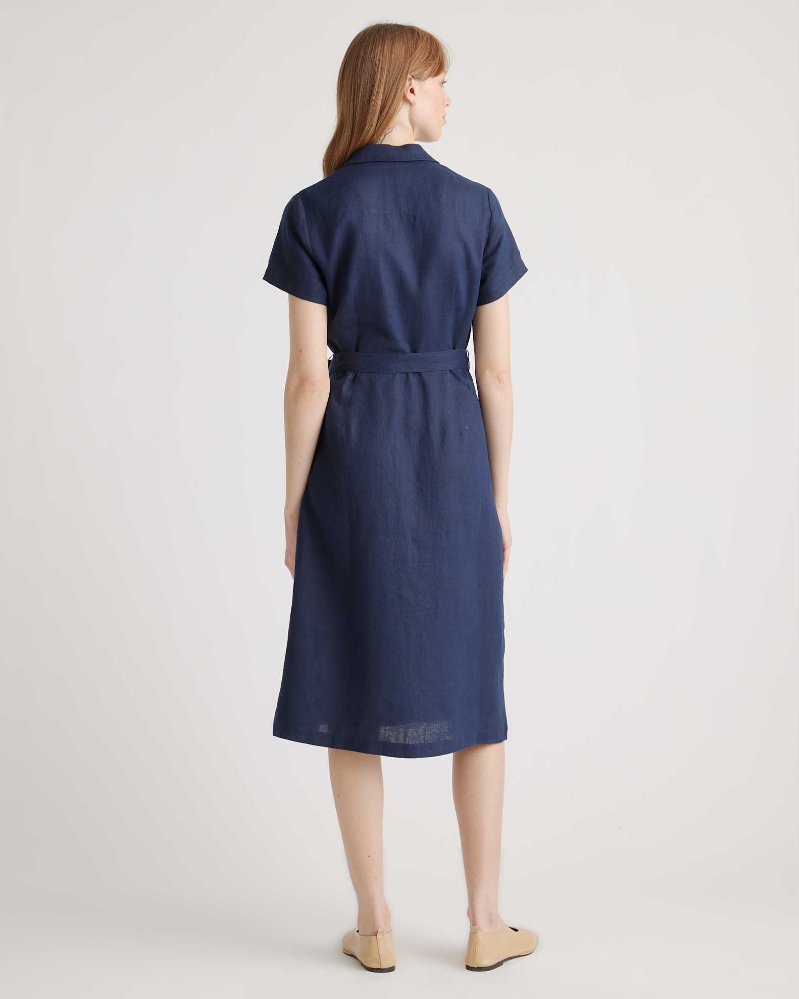 Women's 100% European Linen Button Front Dress in Deep Navy, Size Medium by Quince Women's 100% European Linen Button Front Dress in Deep Navy, Size Medium by Quince
