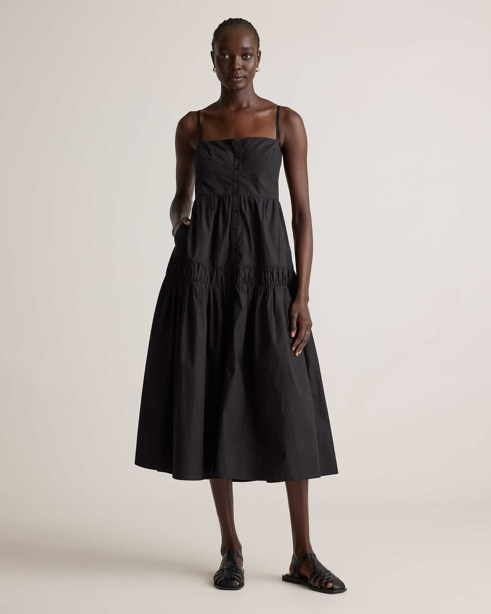 Women's Poplin Spaghetti Strap Maxi Dress in Black, Size XS, Organic Cotton by Quince Women's Poplin Spaghetti Strap Maxi Dress in Black, Size XS, Organic Cotton by Quince