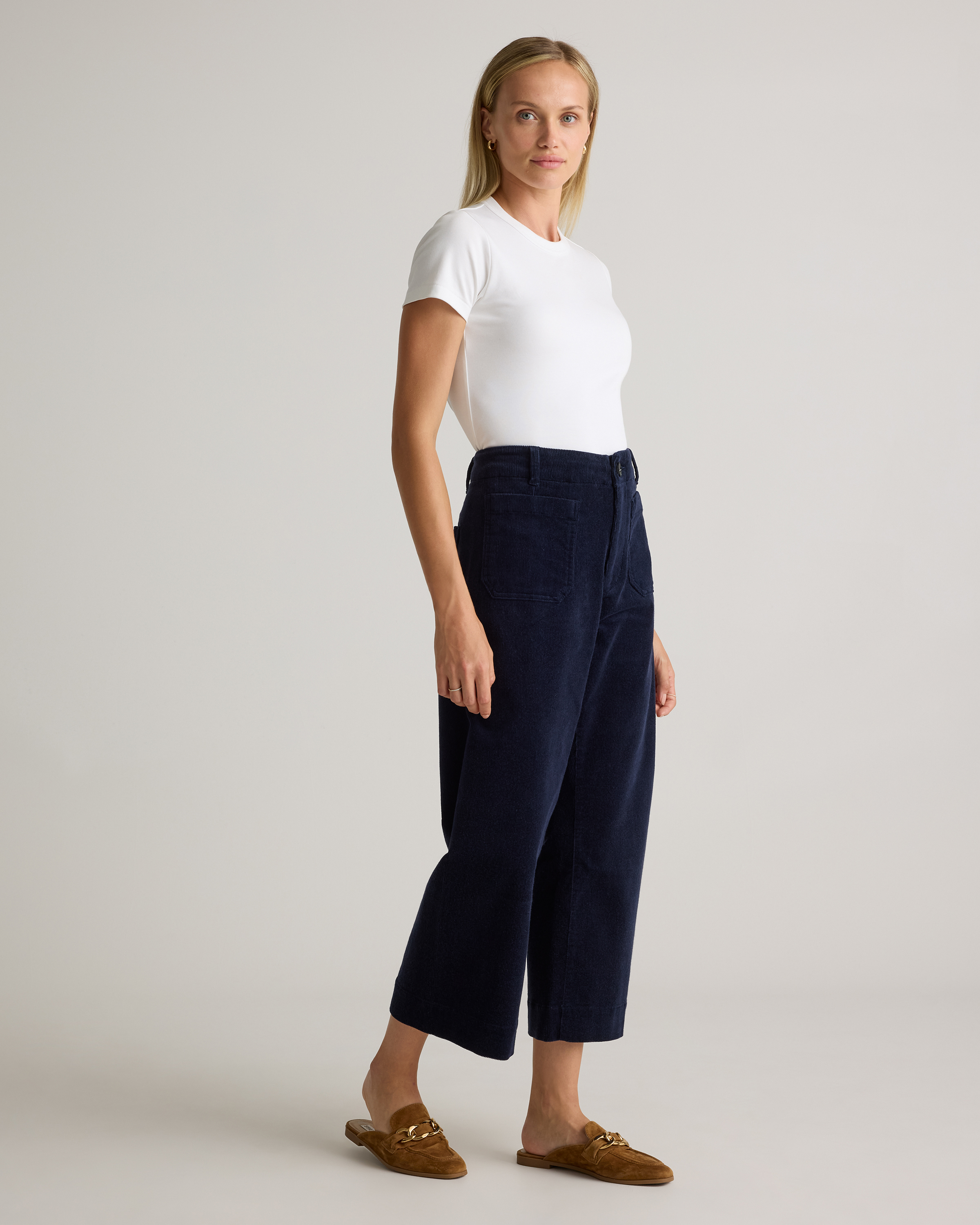 パンツ 692.navy corduroy 2tack wide pants Women's Navy Chunky Cord Wide-Leg Pant | ME+EM