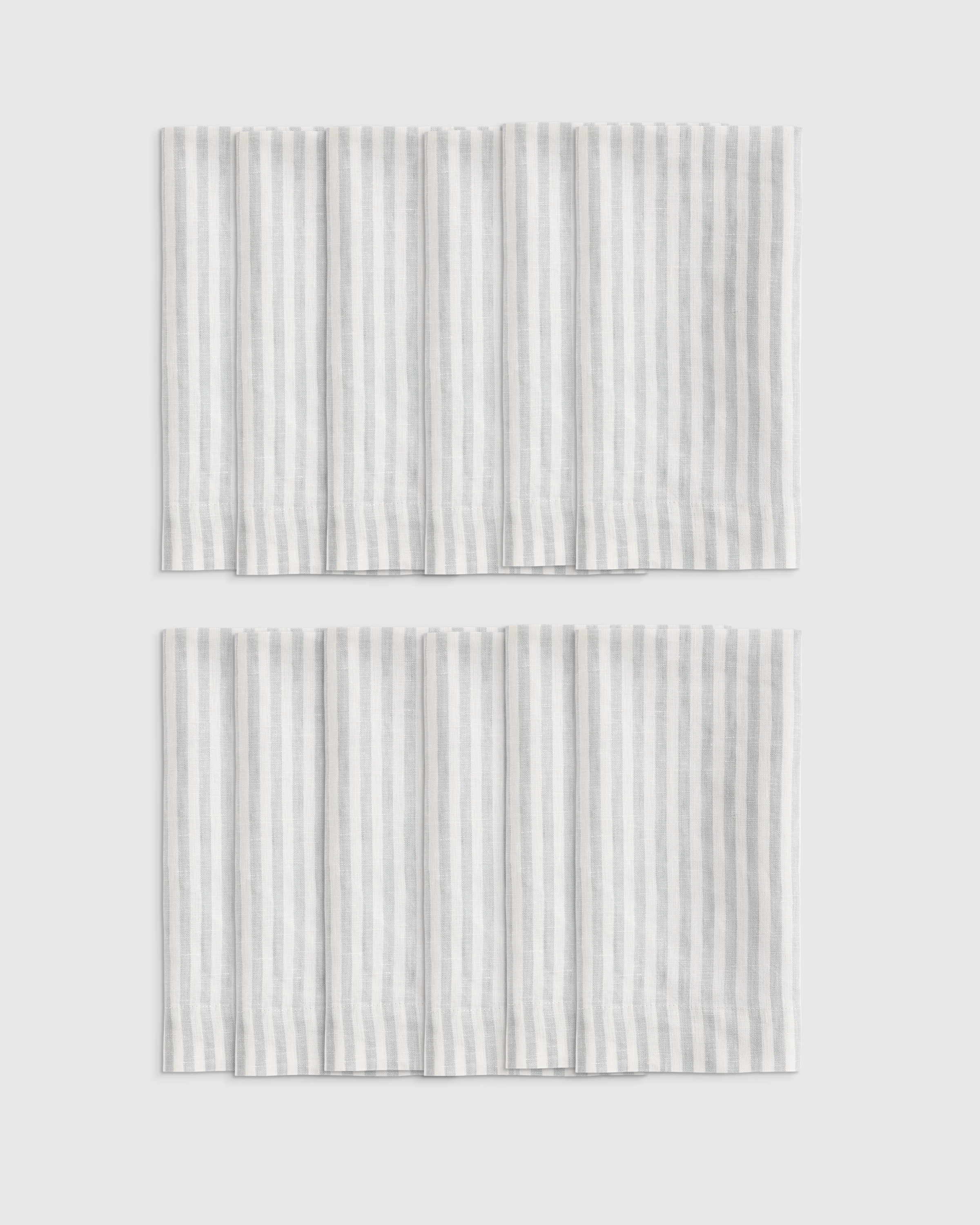 Mist/White Stripe European Linen Wide-Hem Stripe Napkins (Set of 12)