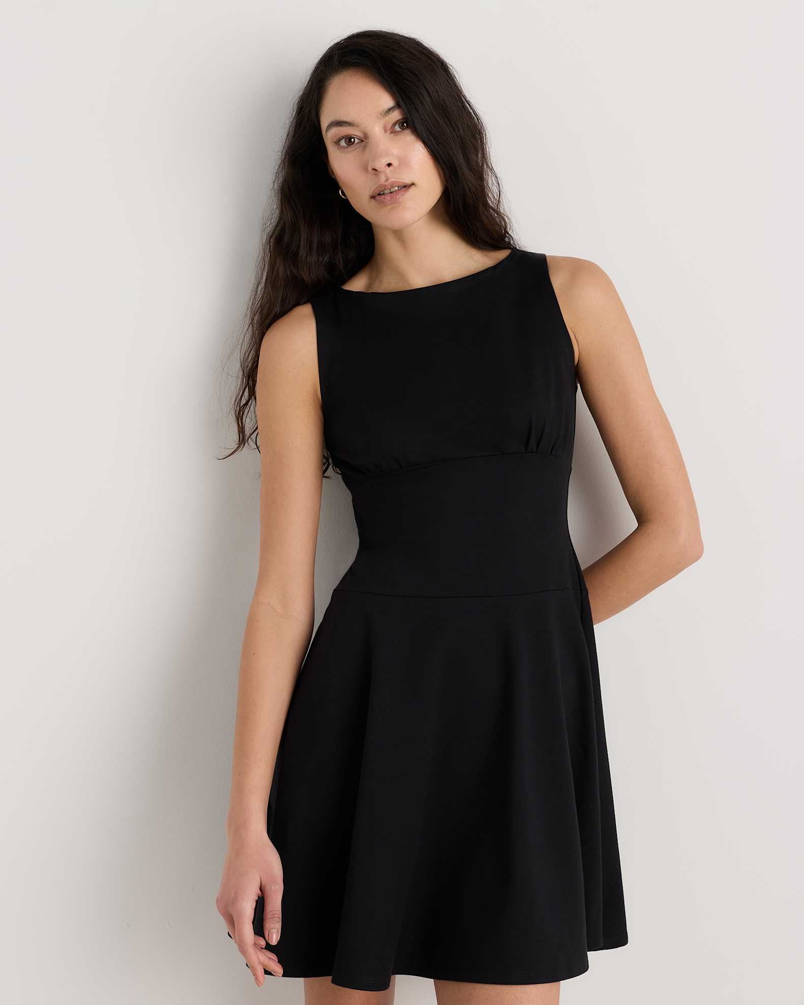 Organic Stretch Jersey Drop Waist Mini Dress in True Black Organic Stretch Jersey Drop Waist Mini Dress in True Black