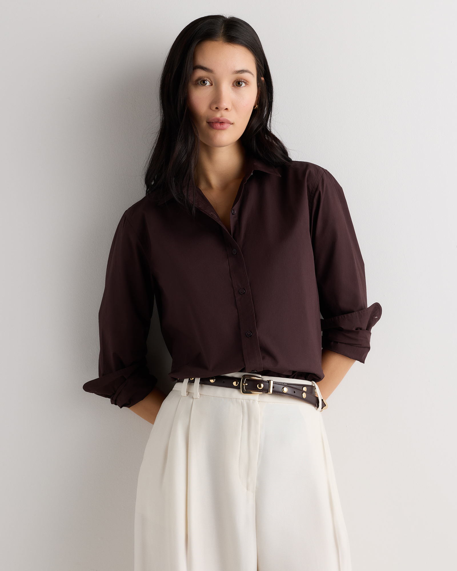 Chocolate Plum Brown Chemise à manches longues en popeline 100 % coton biologique  