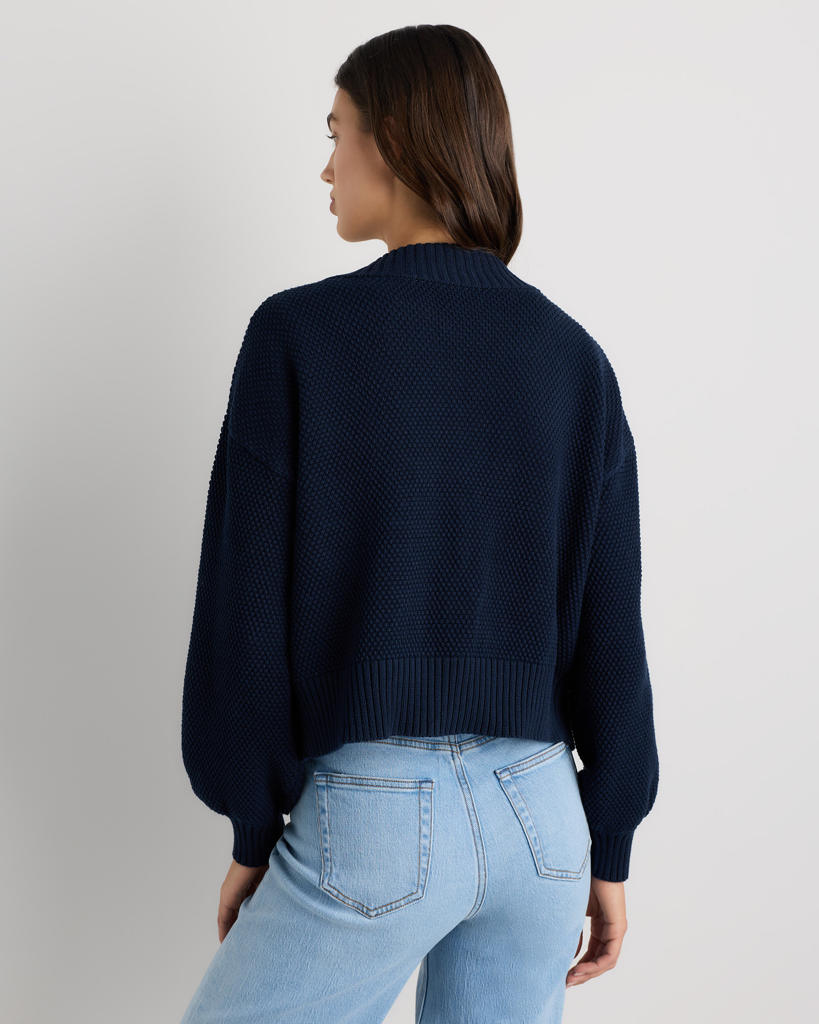 100% Organic Cotton Waffle Stitch Open Cardigan in Navy