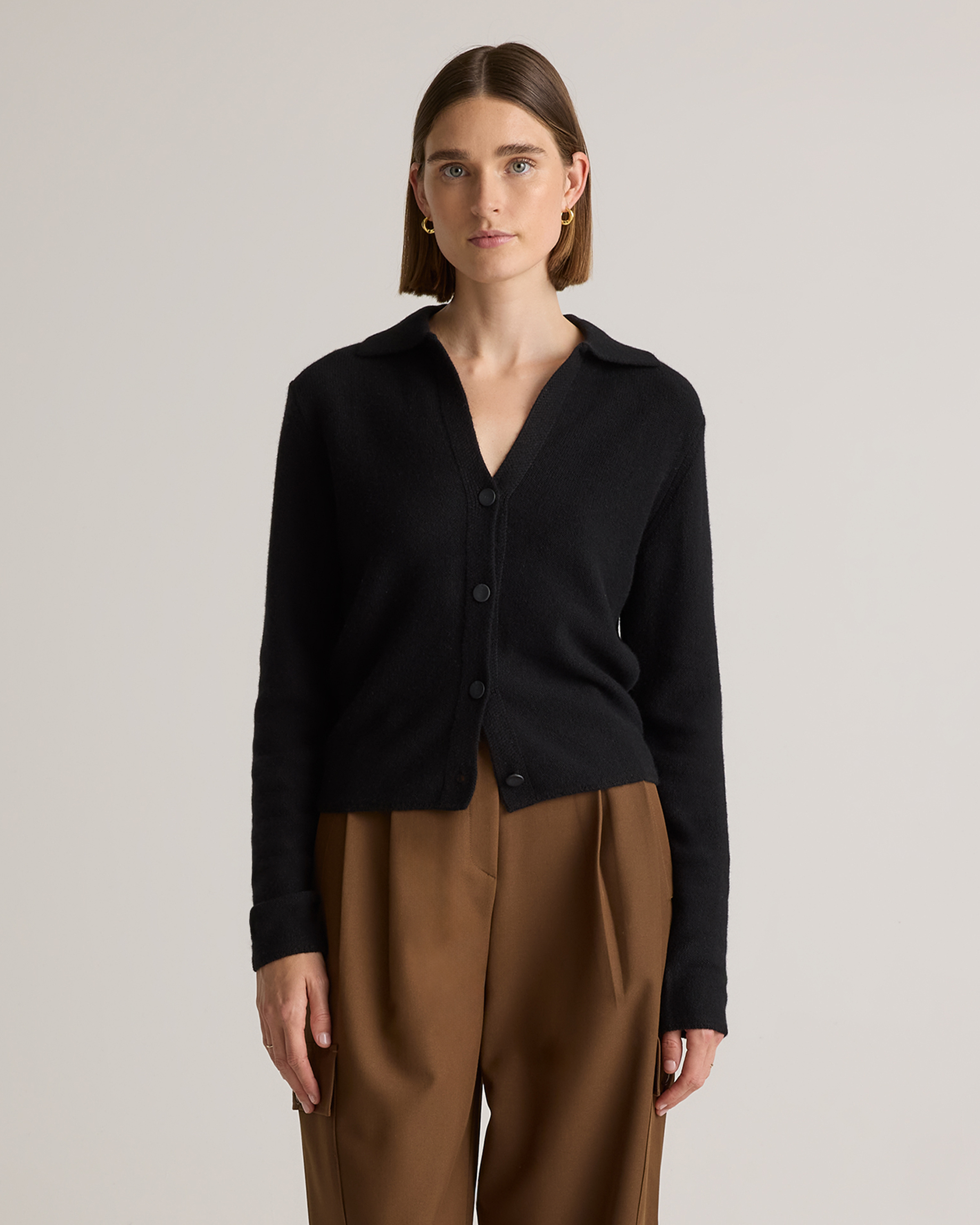 Quince Women's Mongolian Cashmere Collared Cardigan Sweater In Black