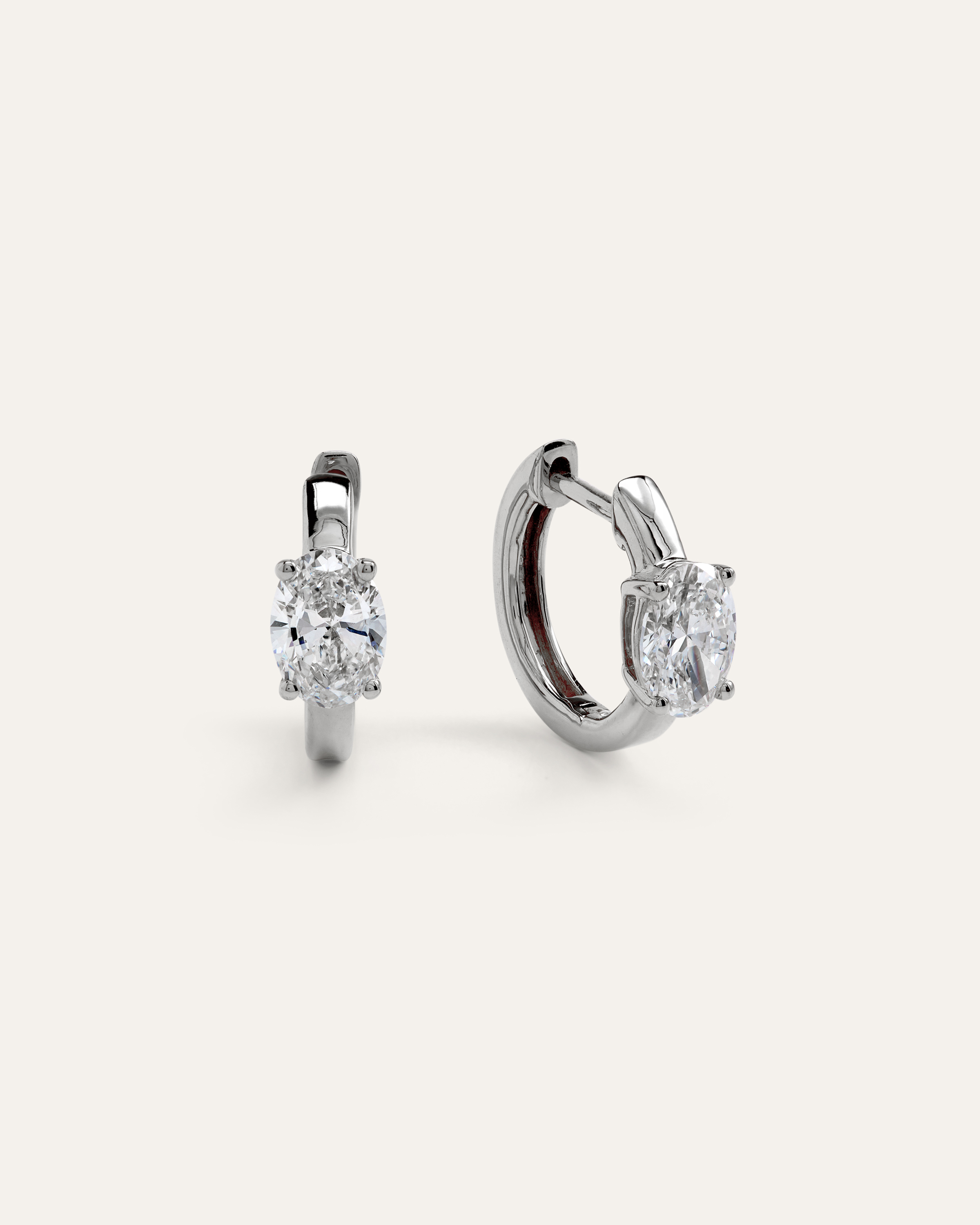White Gold 14K Gold Lab Grown Diamond Oval Solitaire Huggies - 1ctw