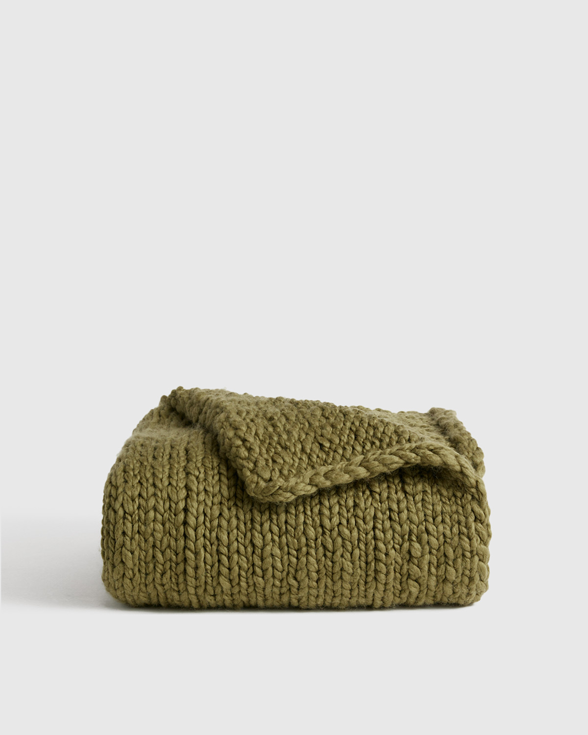 Quince Chunky Hand Knit Wool Throw in Olive
