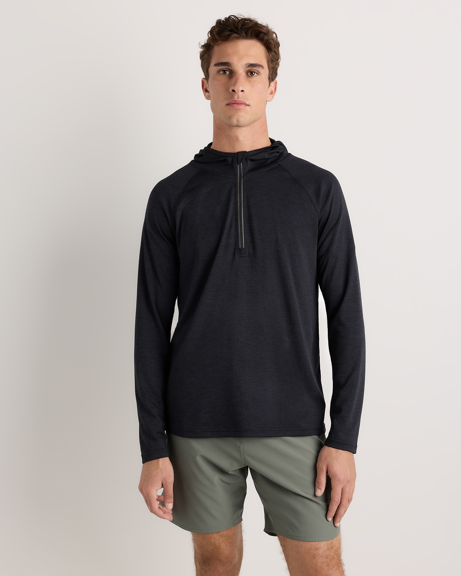 Heather Black Mesh Performance Training Quarter Zip Hoodie