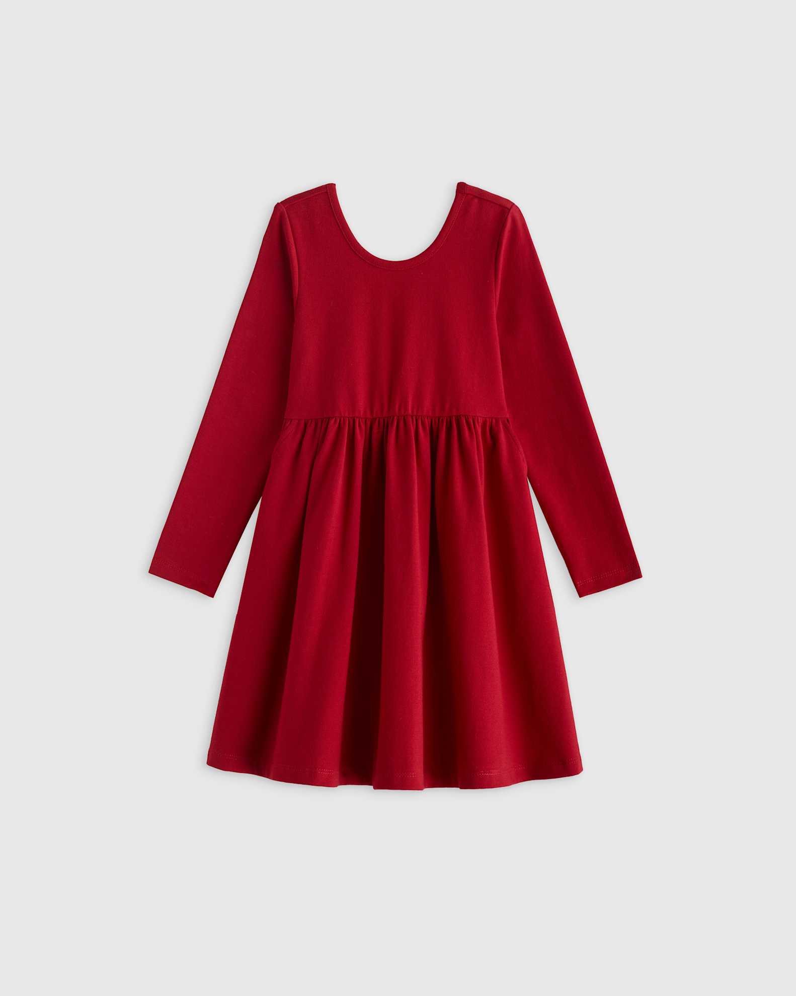 Organic Cotton Long Sleeve Skater Dress - Toddler Girl in Red Organic Cotton Long Sleeve Skater Dress - Toddler Girl in Red
