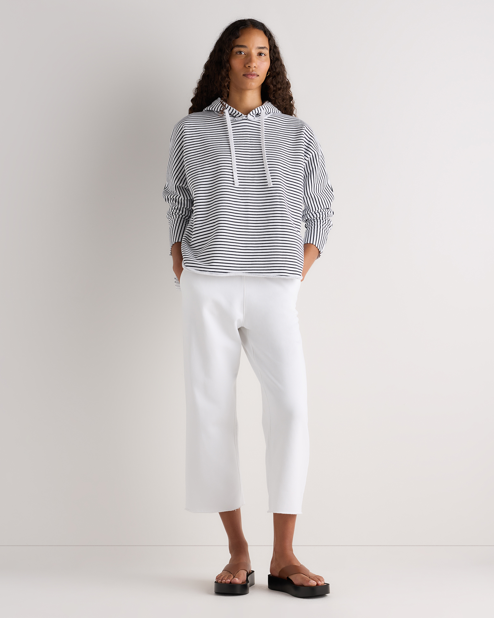 Organic French Terry Hoodie in Navy/White