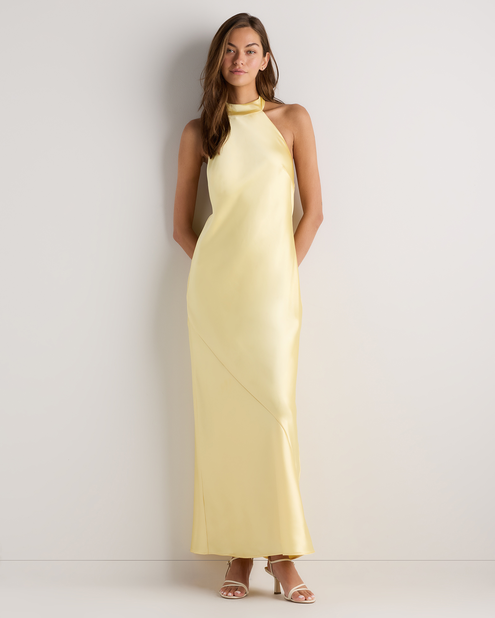 Pastel Yellow Catalina Stretch Satin Dress