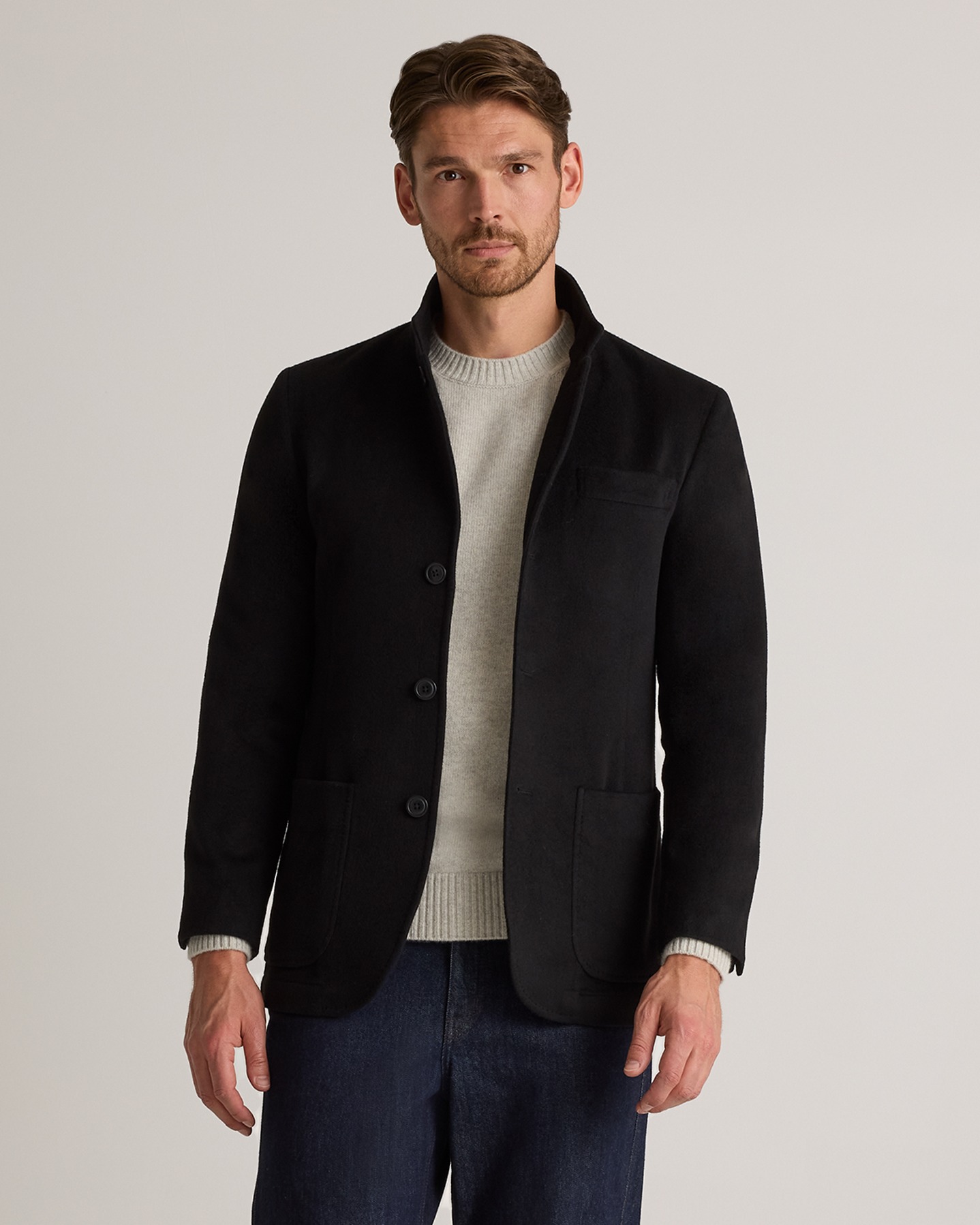 Black 100% Mongolian Cashmere Stand Collar Blazer