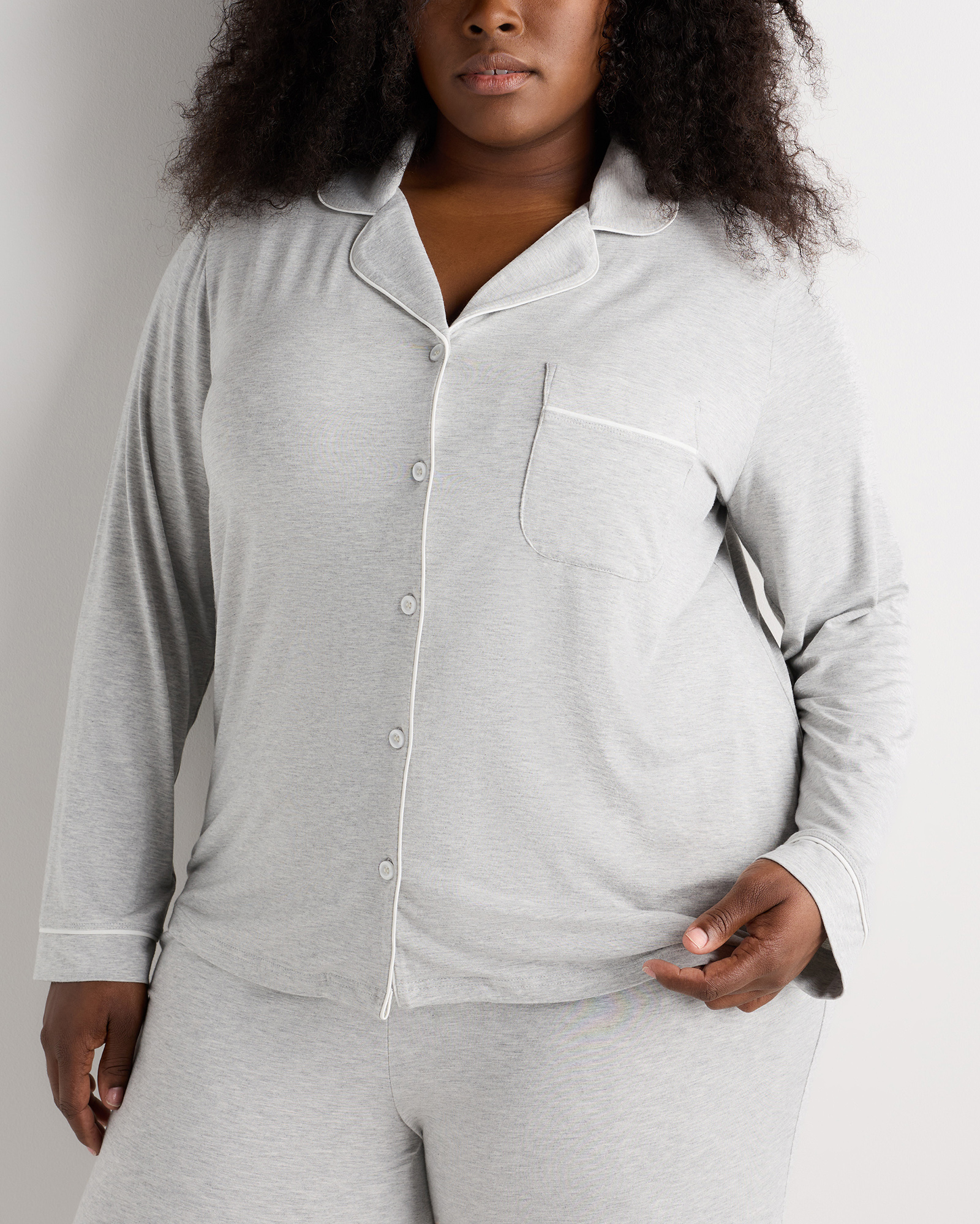 Bamboo Jersey Long Sleeve Pajama Set in Heather Grey
