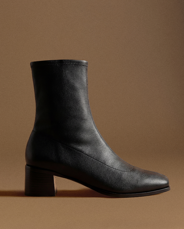 Black Italian Leather Stretch Sock Bootie