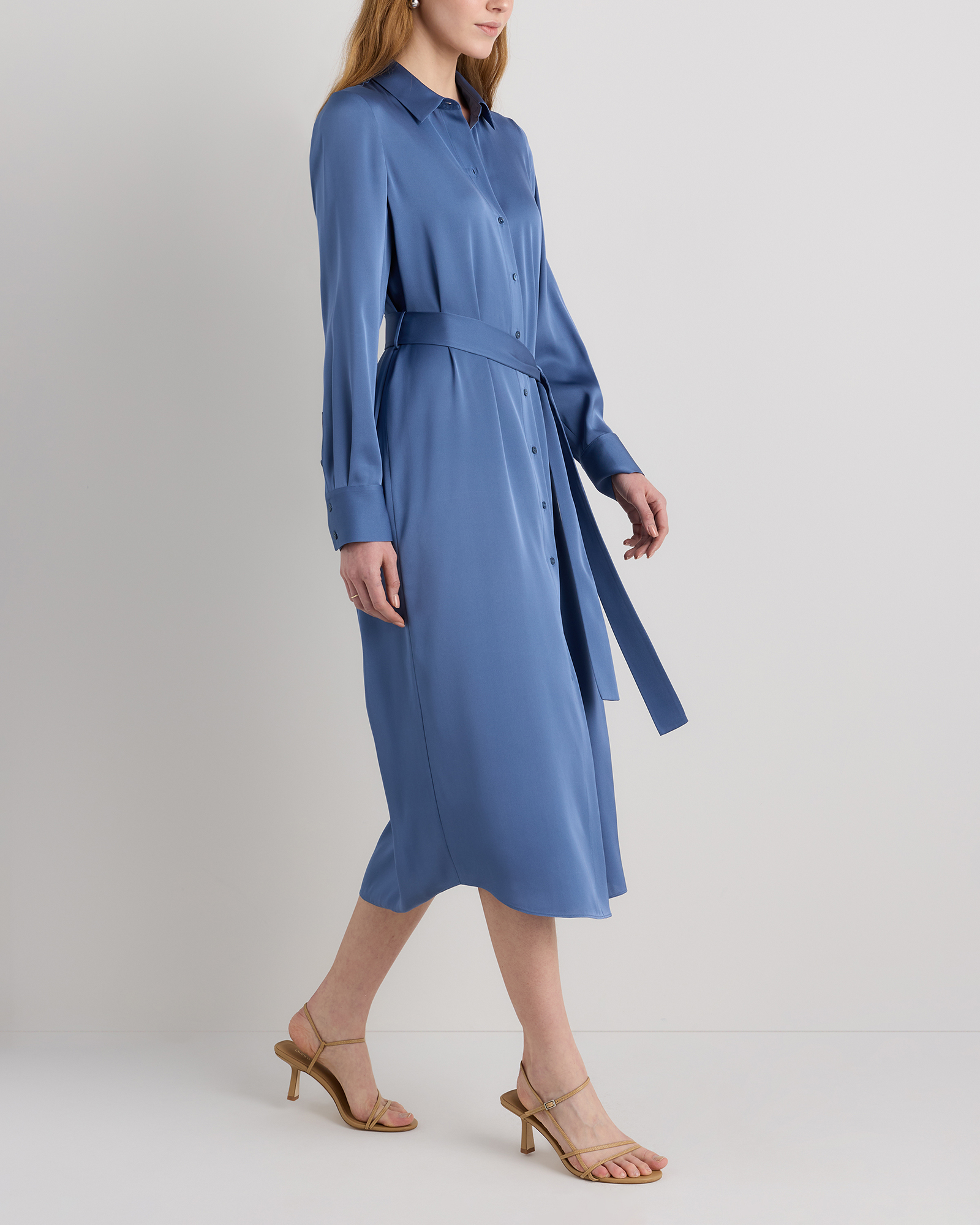 Washable Stretch Silk Maxi Shirt Dress