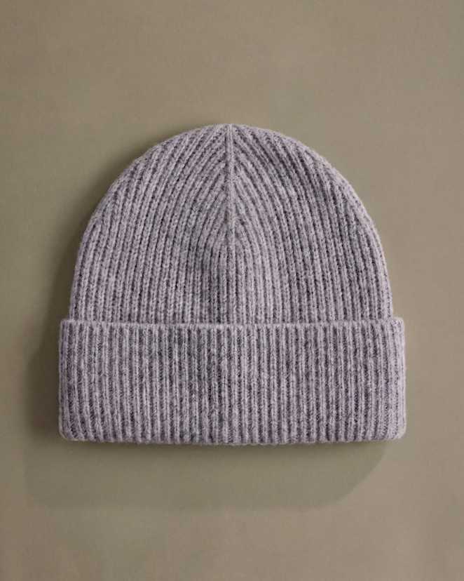 Heather Grey Mongolian Cashmere Ribbed Beanie