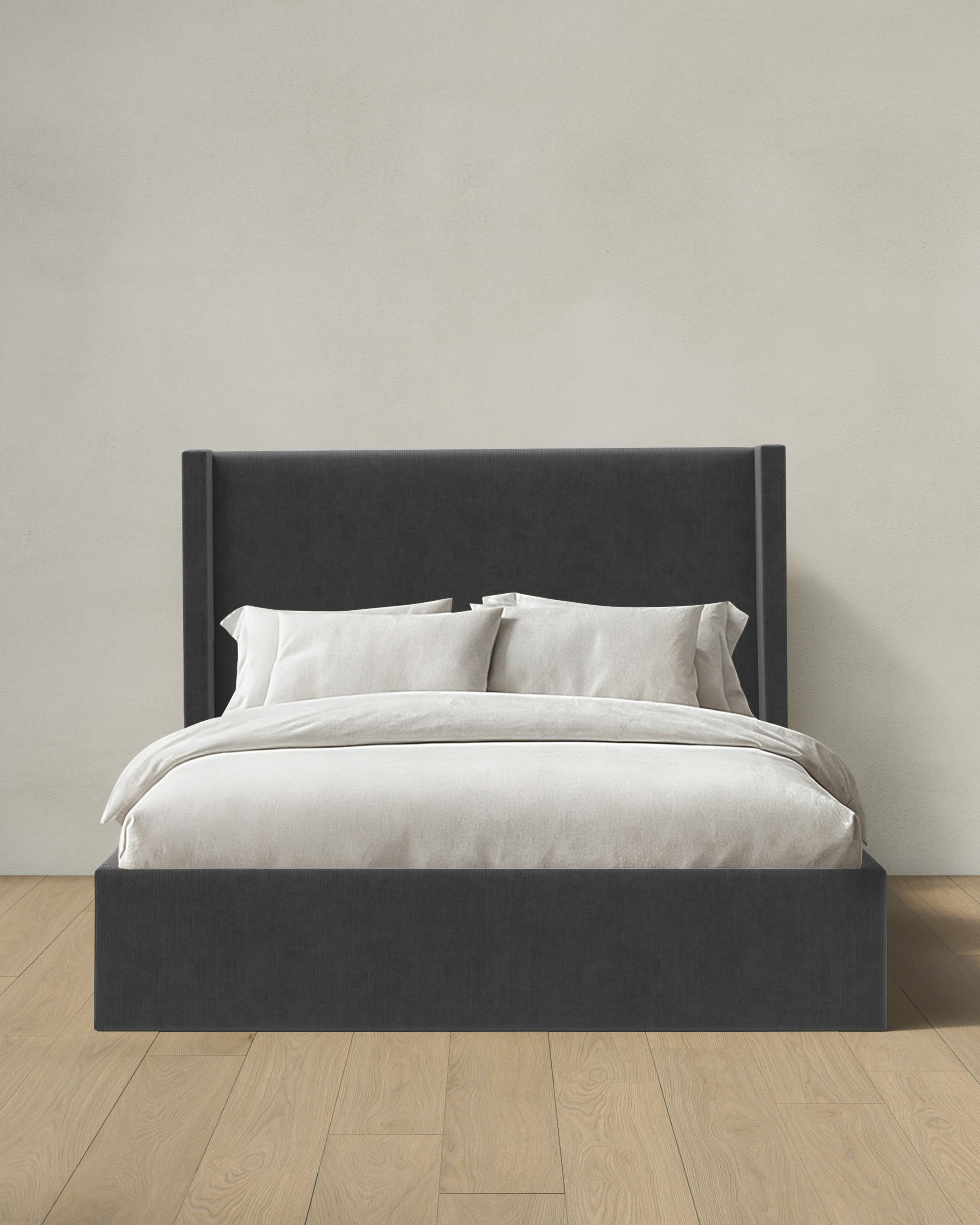 Graphite Wingback Bed in Performance Velvet