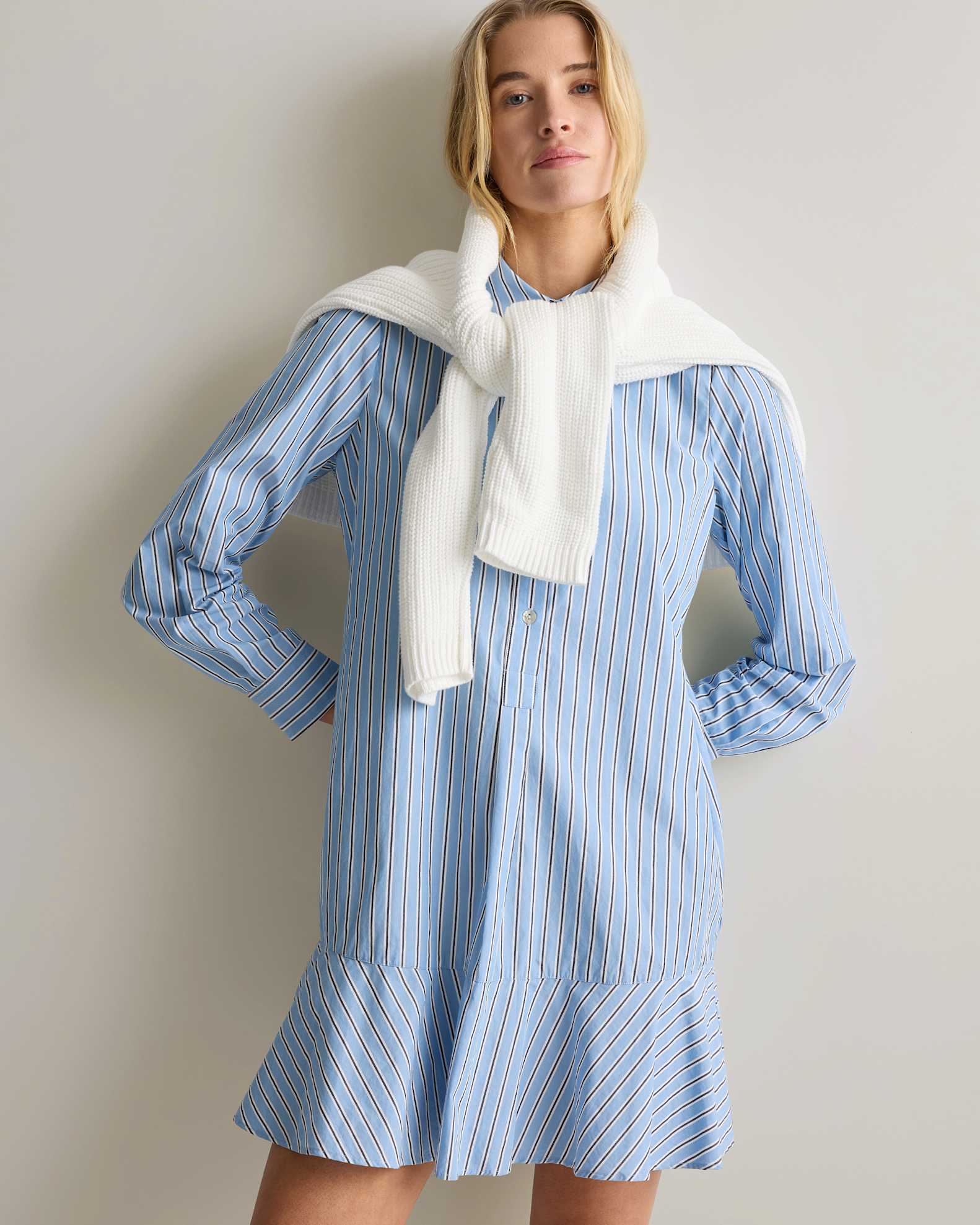 Women's Poplin Drop Waist Shirt Dress in Tribeca Stripe, Size Medium, Organic Cotton by Quince Women's Poplin Drop Waist Shirt Dress in Tribeca Stripe, Size Medium, Organic Cotton by Quince